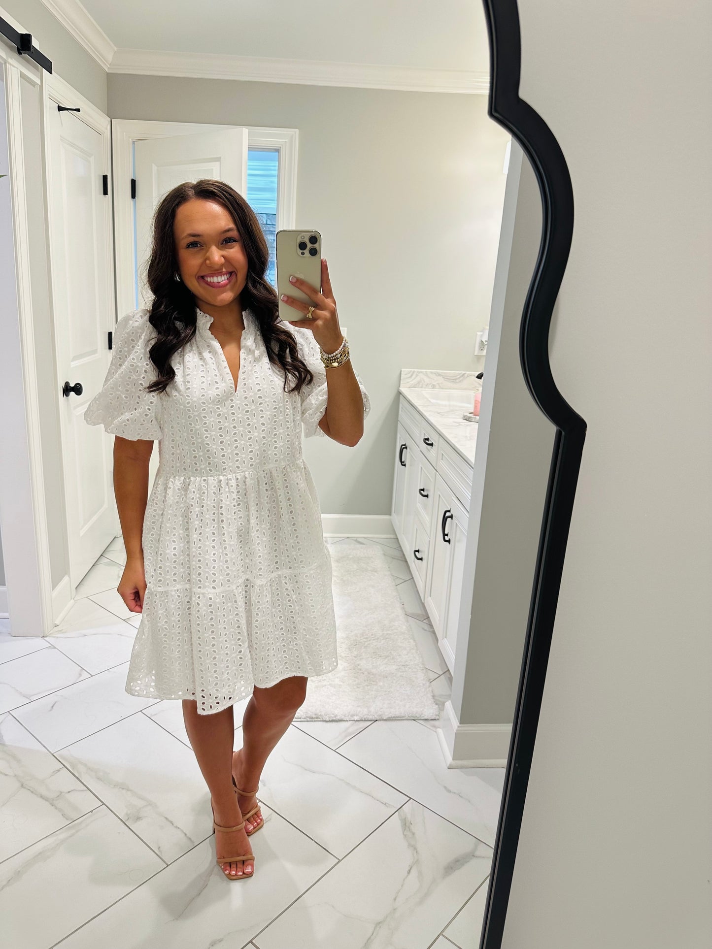 The Jacey White Babydoll Eyelet Dress