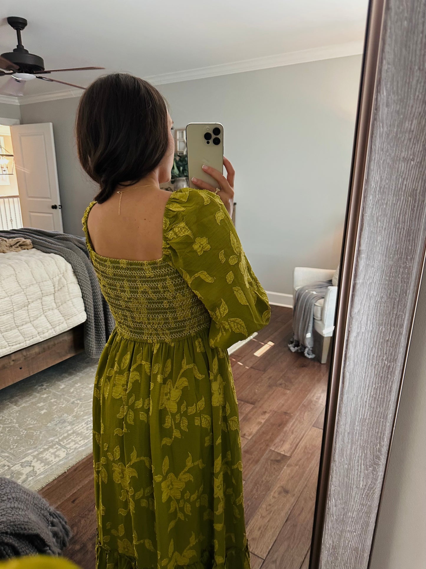 The Parker Olive Green Floral Maxi Dress