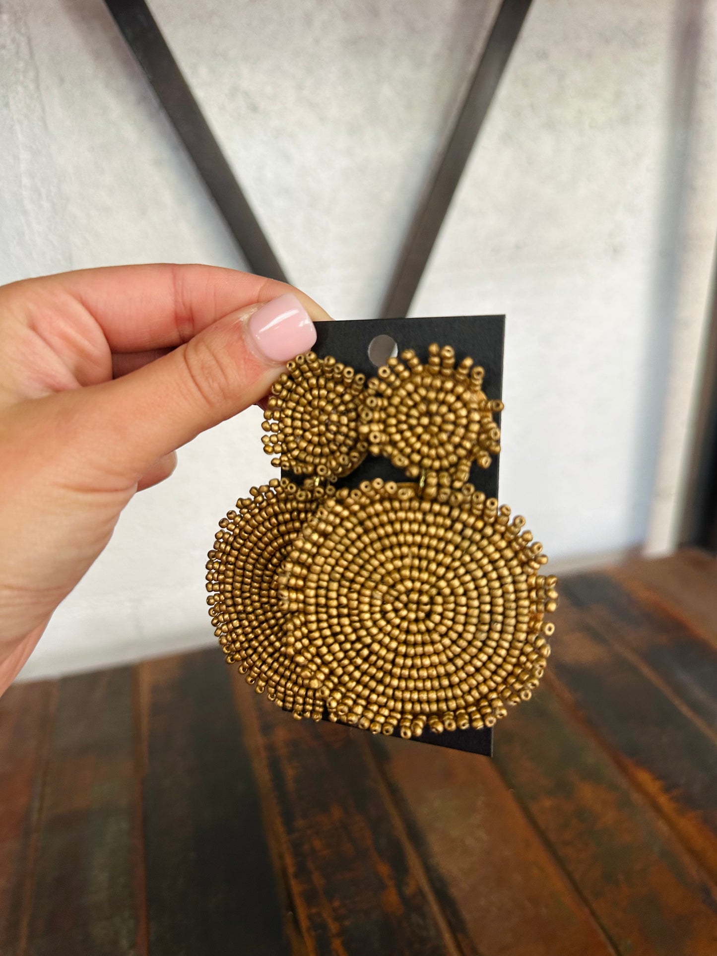Matte Gold Beaded Disc Earring