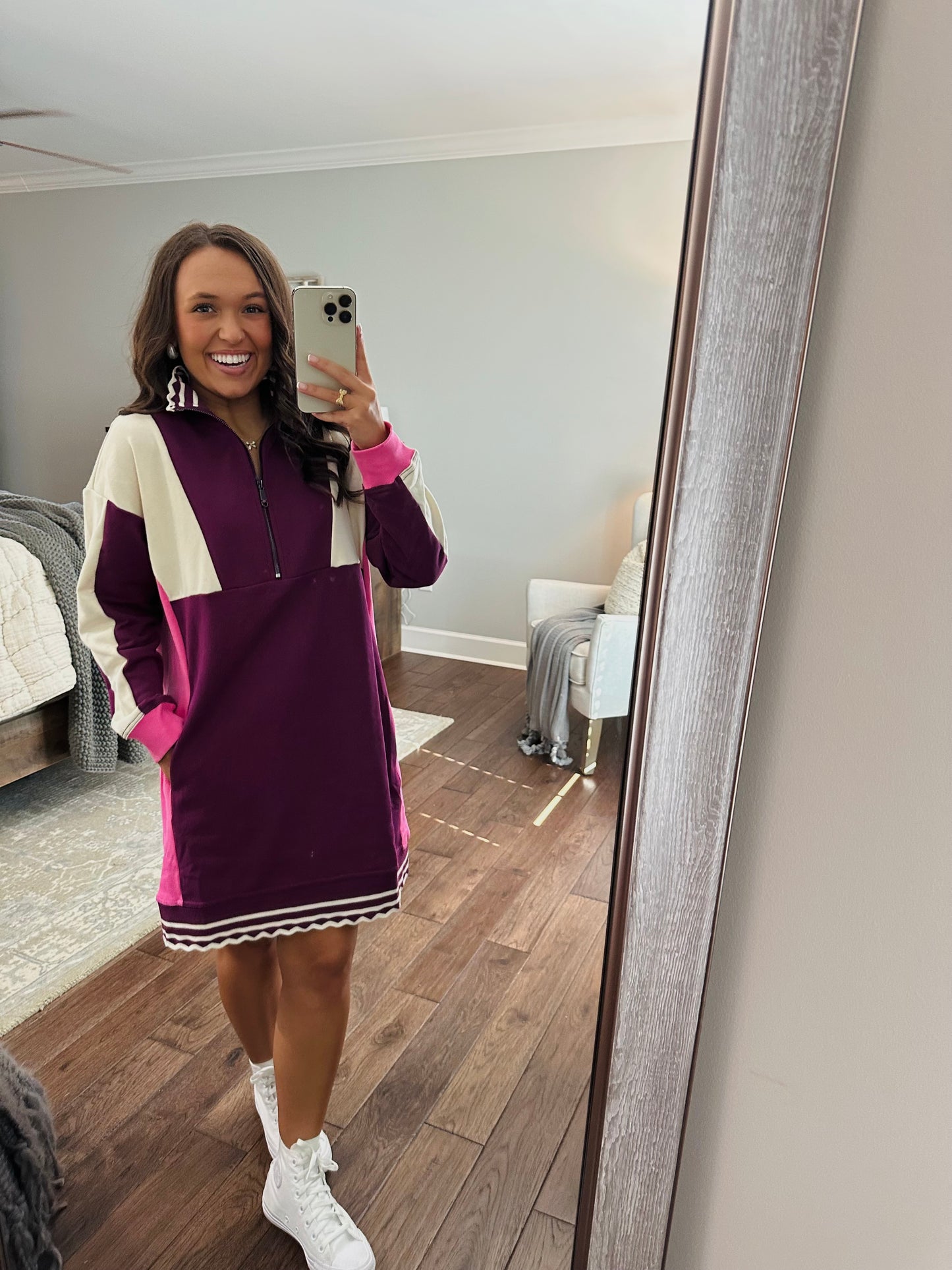 The Mal Purple + Pink Colorblock Quarter-Zip Dress