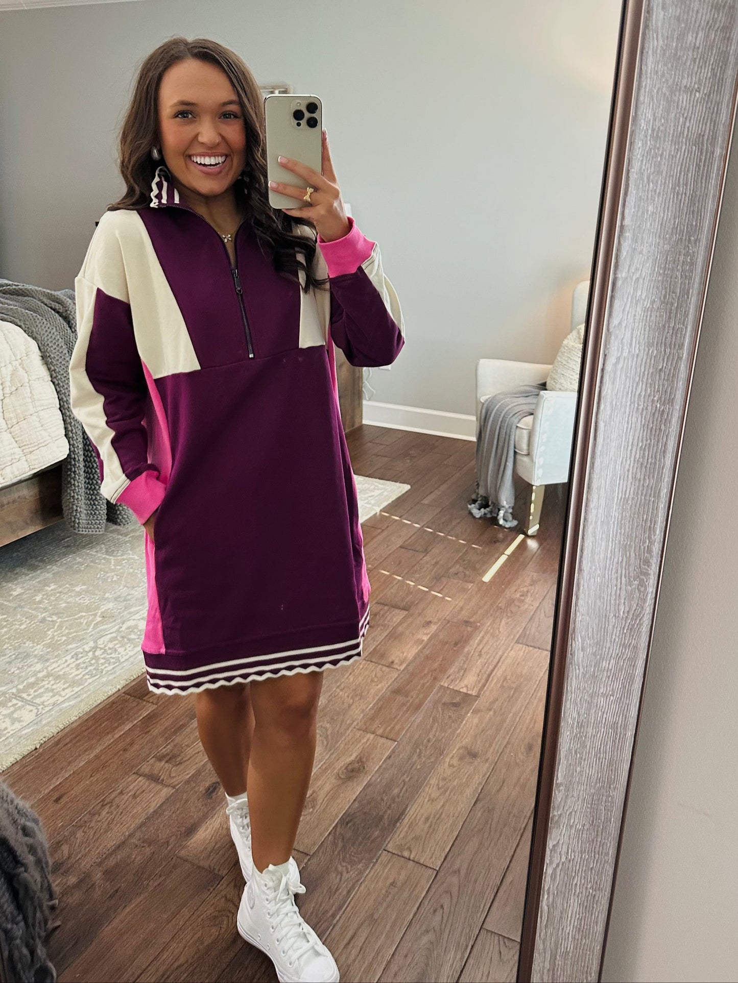 The Mal Purple + Pink Colorblock Quarter-Zip Dress
