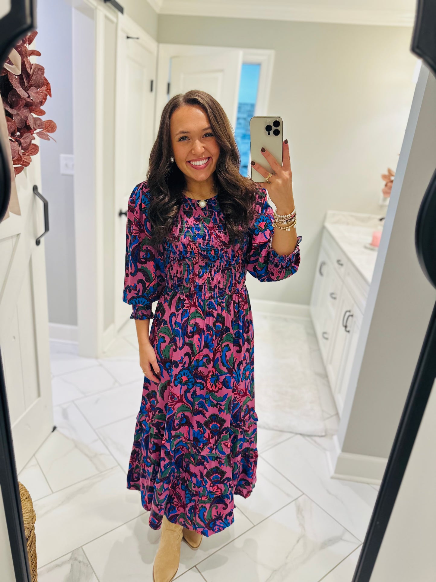 The Val Mauve Floral Smocked Maxi Dress