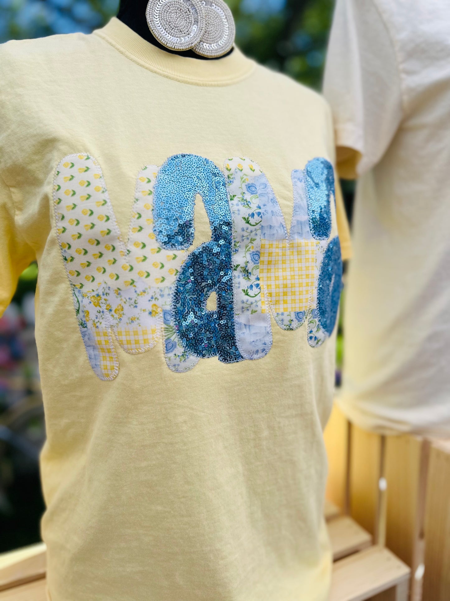 The Mama Embroidered Patchwork Sequin Tee
