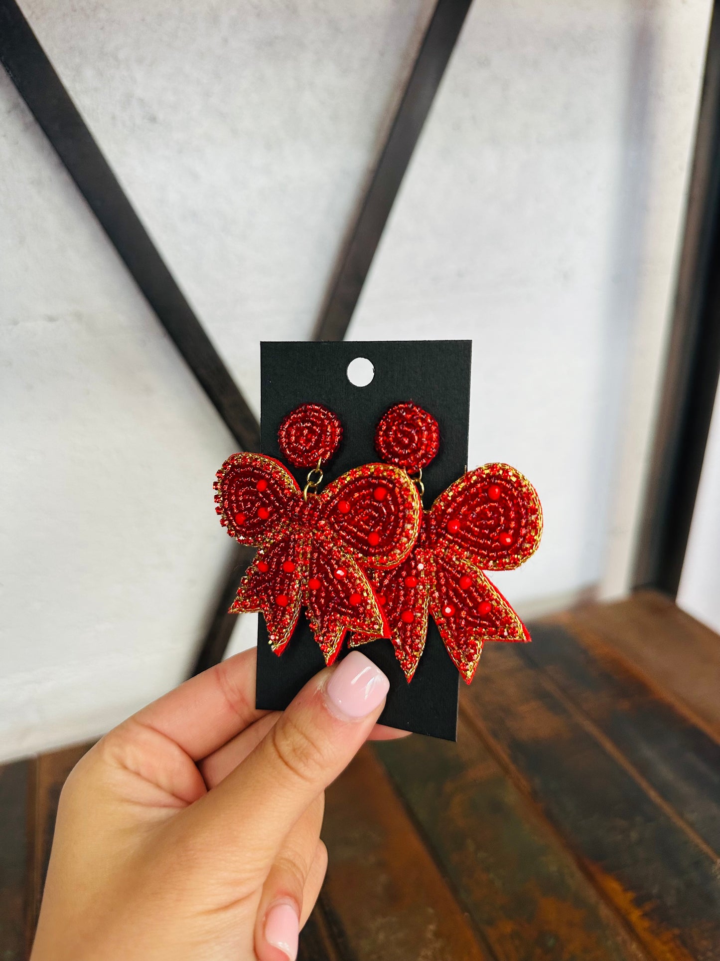Red Beaded Bow Earring