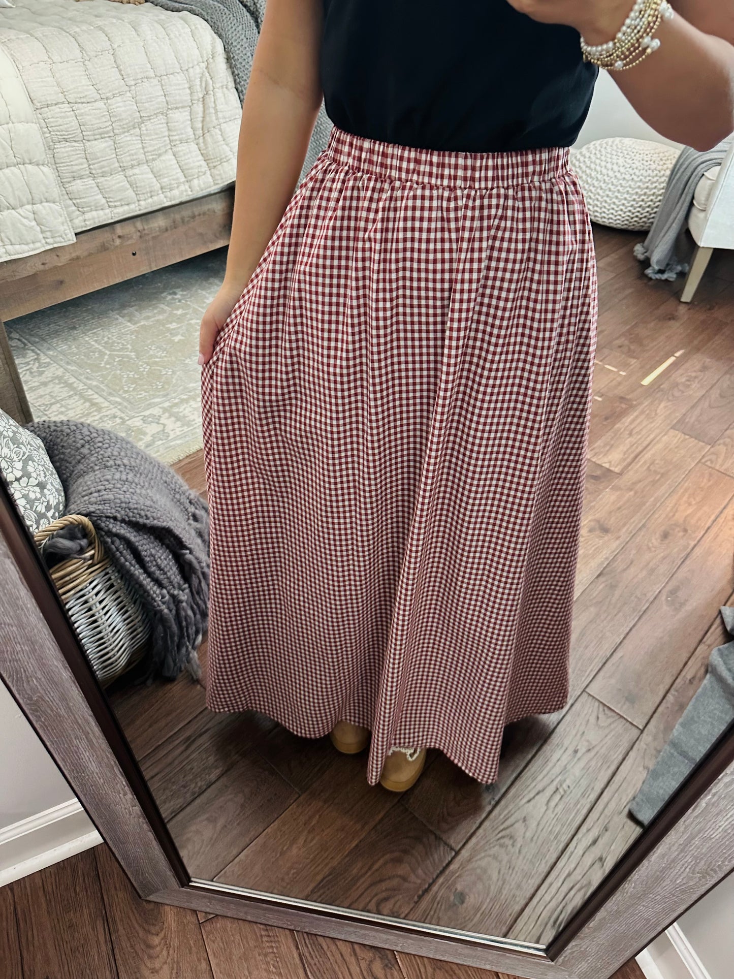 The Flynn Crimson Gingham Maxi Skirt