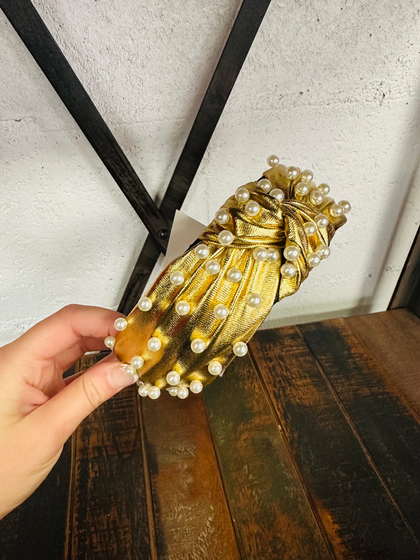 Gold Metallic Pearl Top Knot Headband