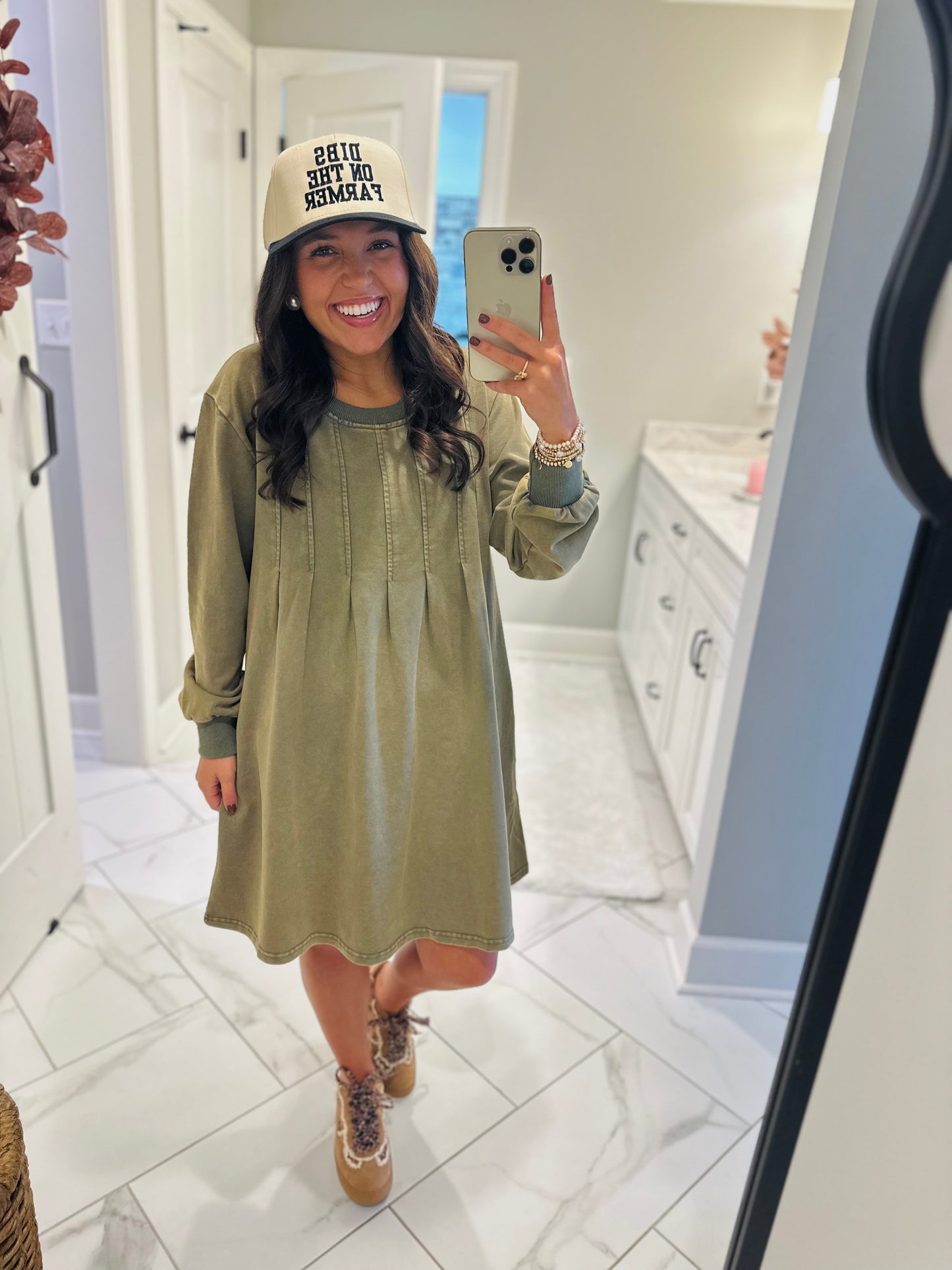 The Jadyn Moss Green Mineral Wash Dress
