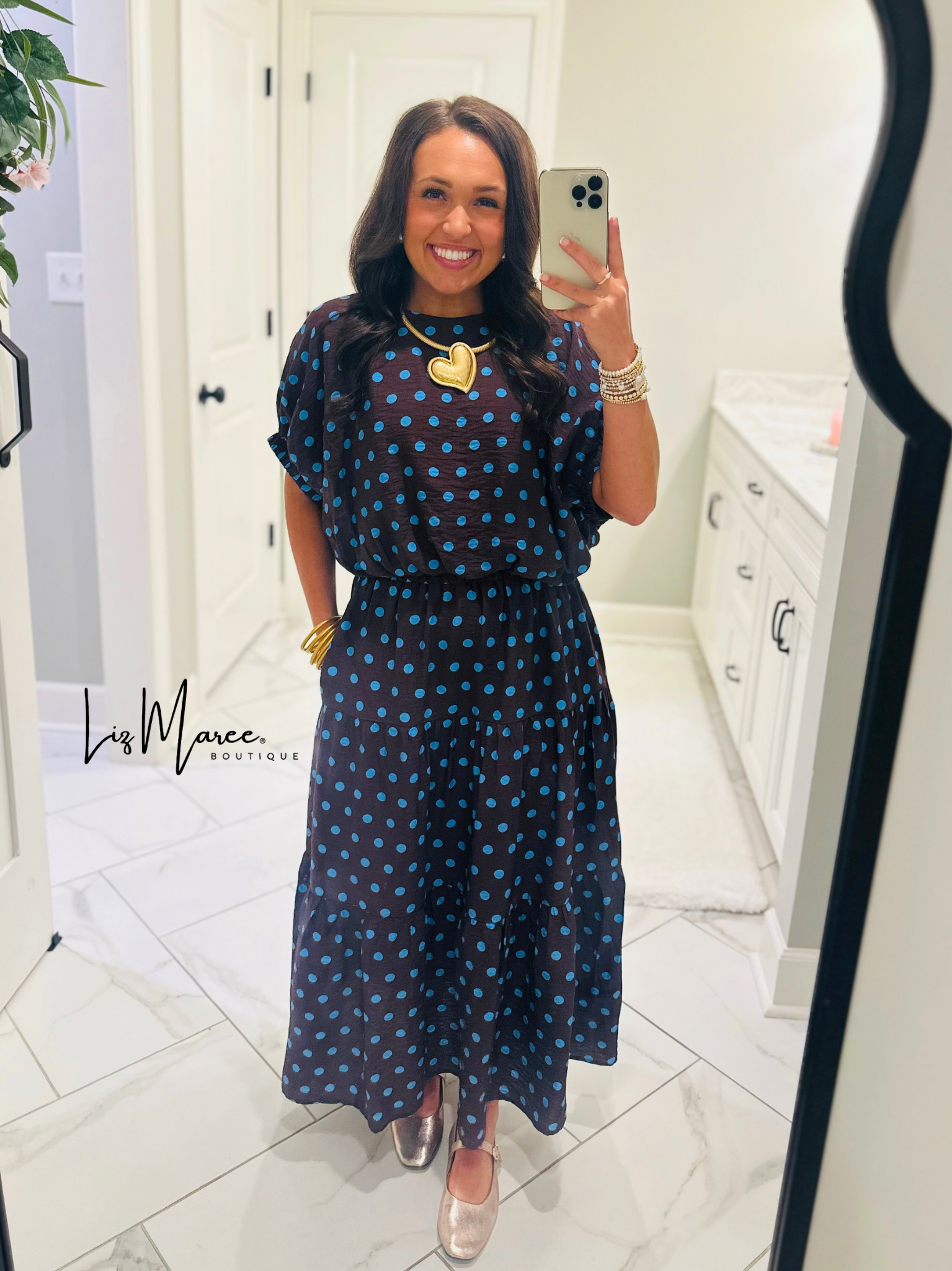 The Brinley Brown + Blue Polka Dot Top + Skirt Set