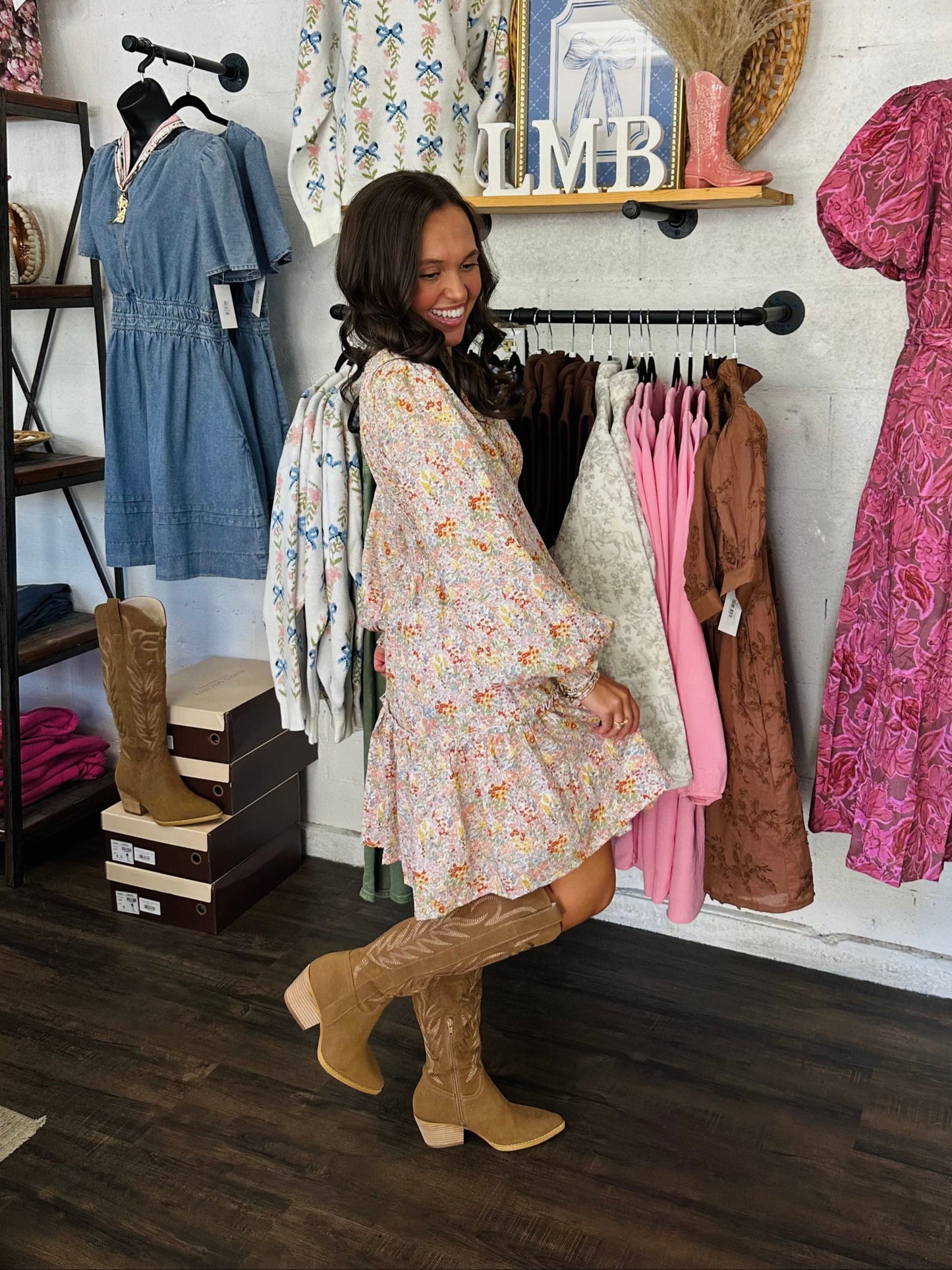 The Faye Autumn Garden Floral Long Sleeve Dress