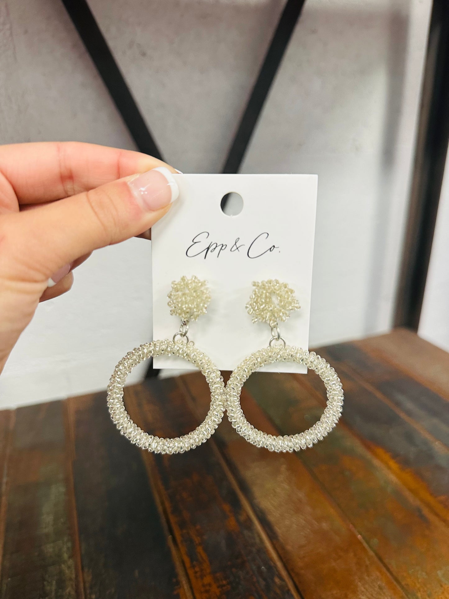 Silver Beaded Circle Drop Earring