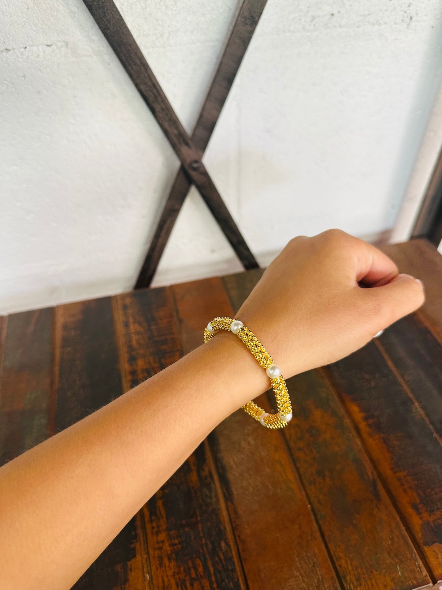 Pearl + Gold Stretch Bracelet