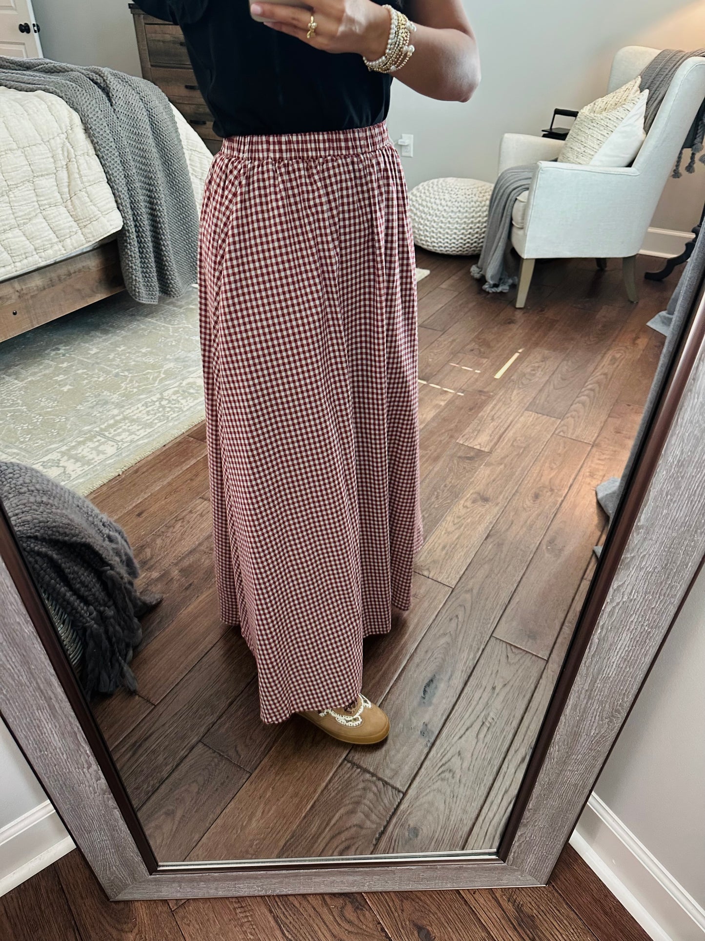 The Flynn Crimson Gingham Maxi Skirt