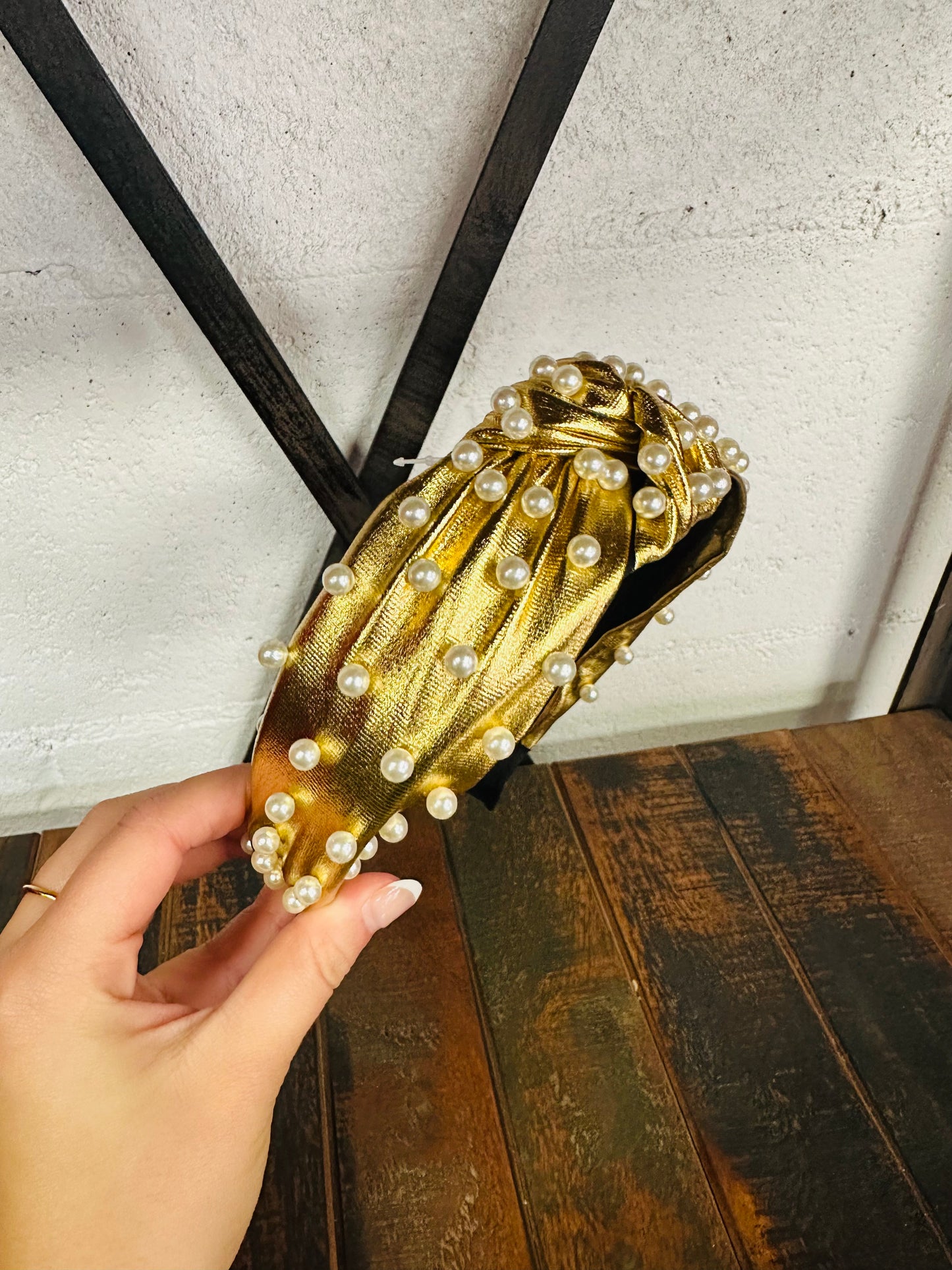 Gold Metallic Pearl Top Knot Headband