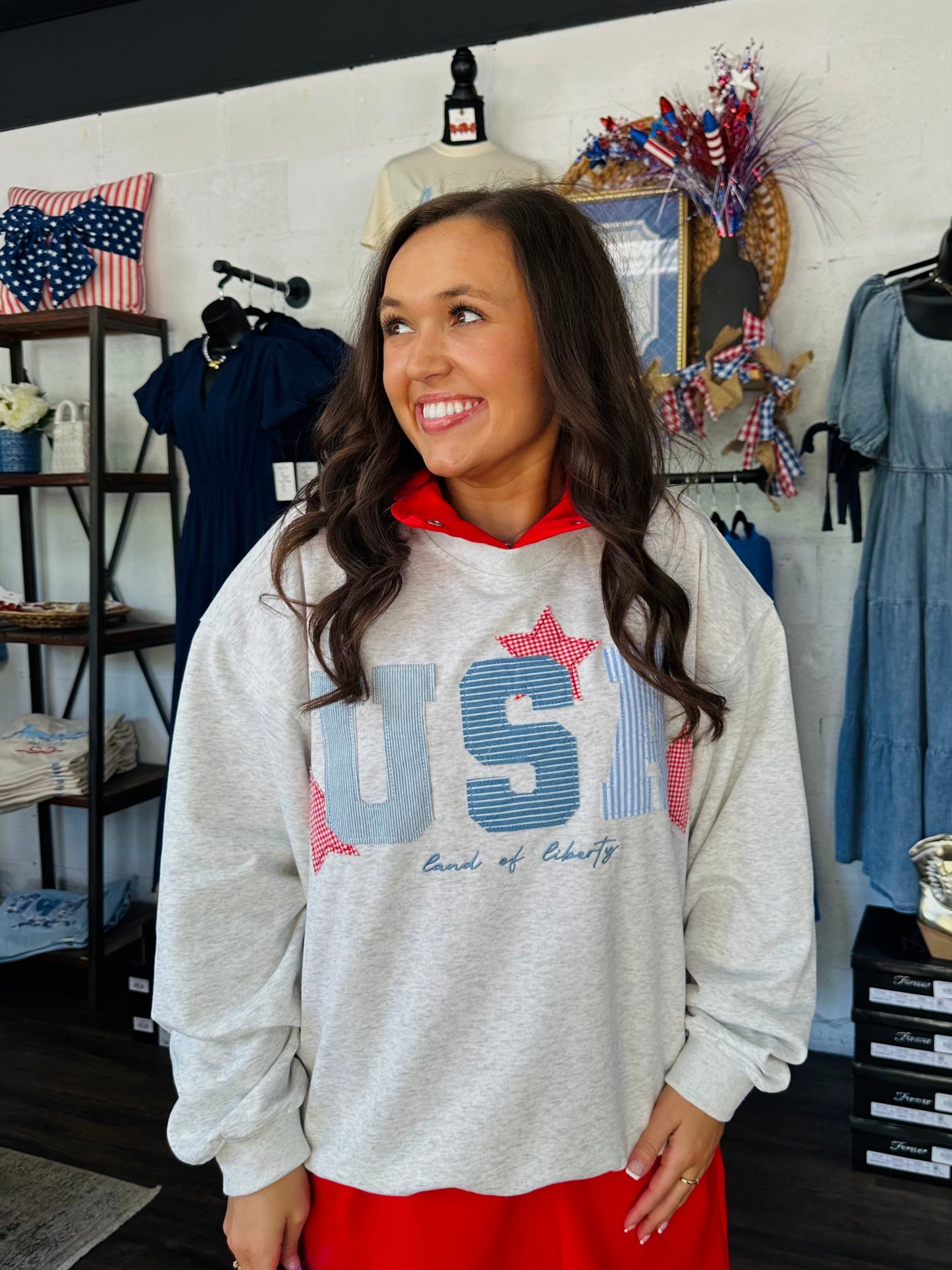 USA Patchwork Oversized Crewneck