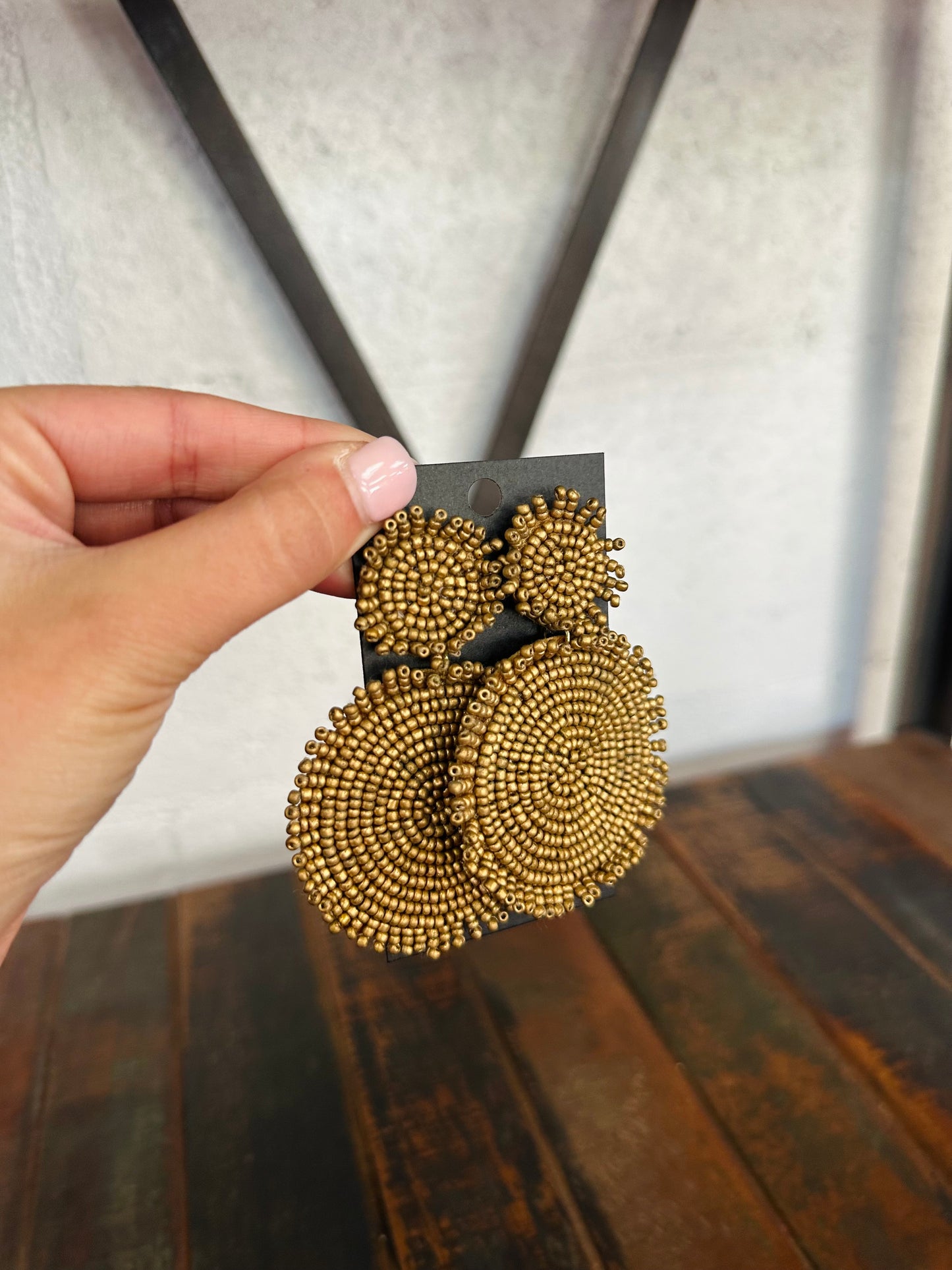 Matte Gold Beaded Disc Earring