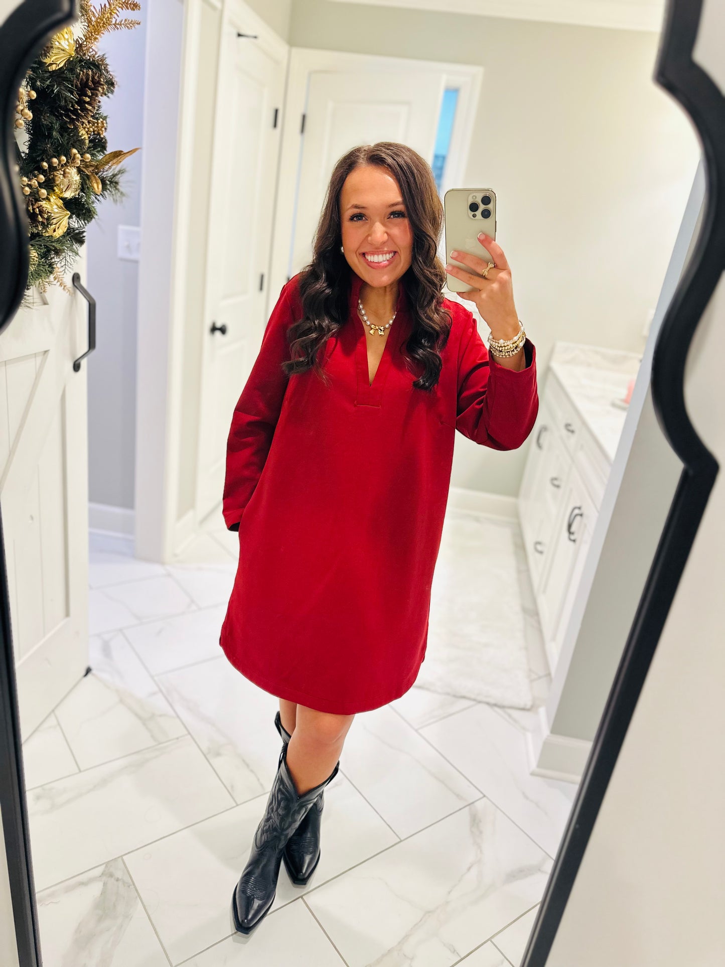 The Nicole Red Long Sleeve Dress