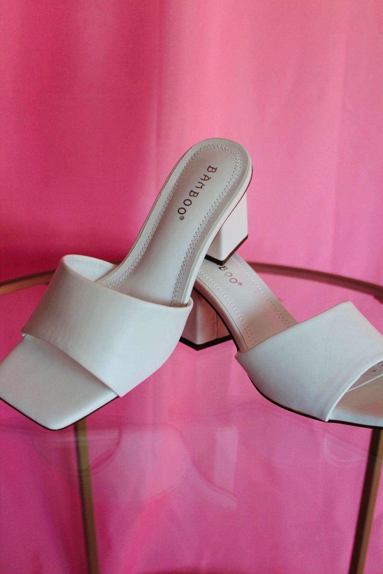 The Gabriella White Square Toe Mule Heel