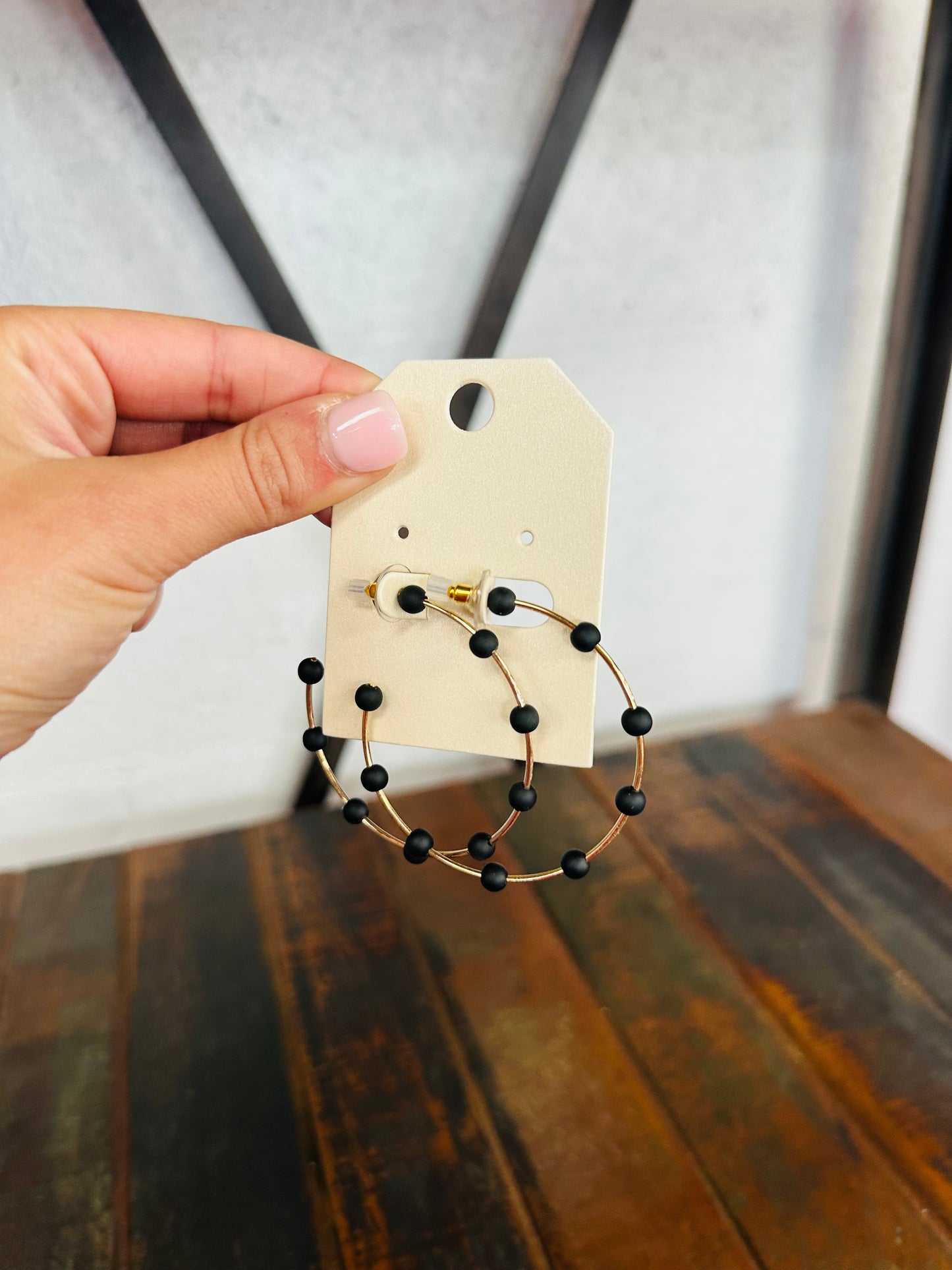 Black & Gold Beaded Hoop Earring