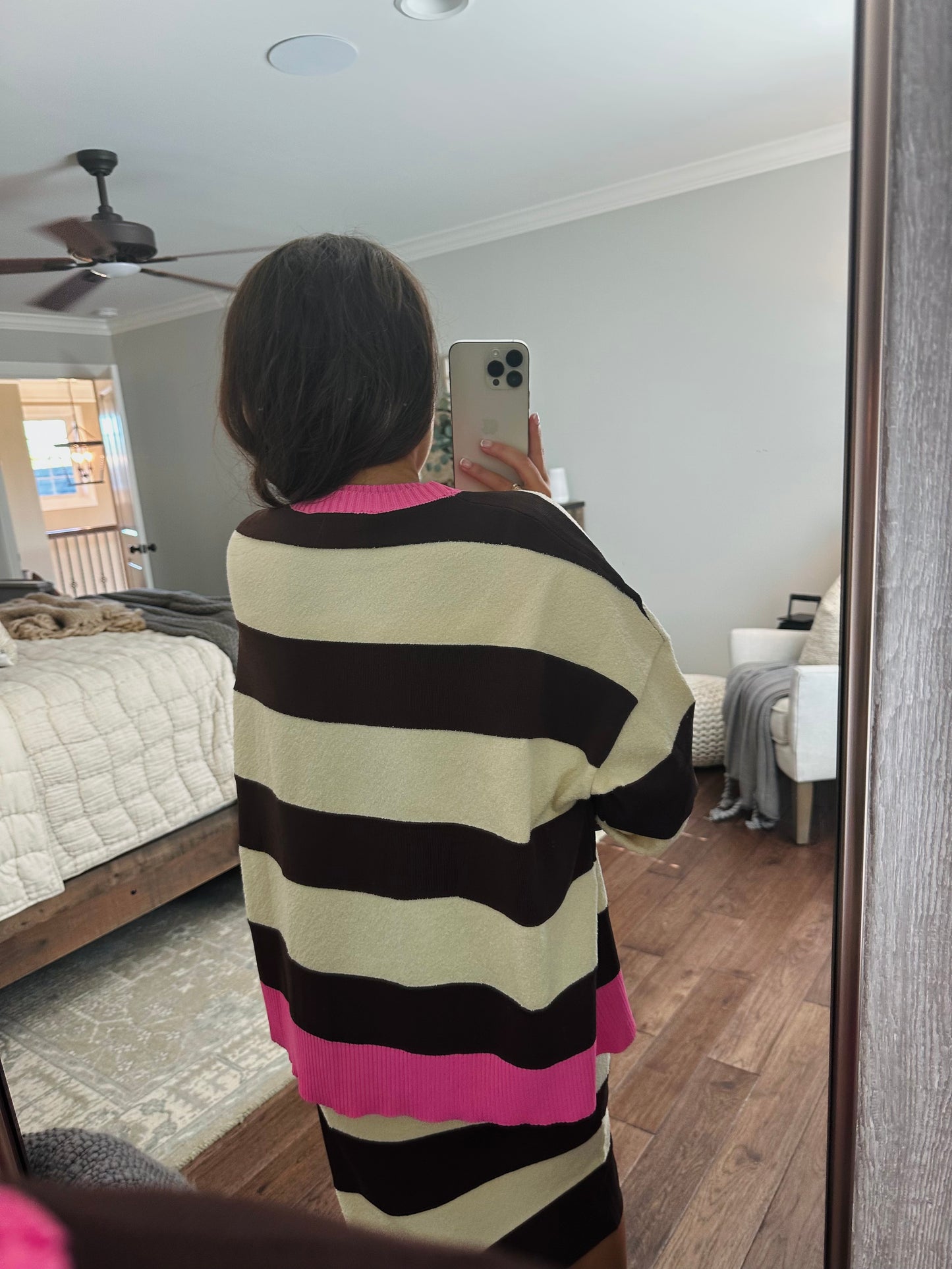 The Everlee Pink + Cream Striped Knit Sweater Top