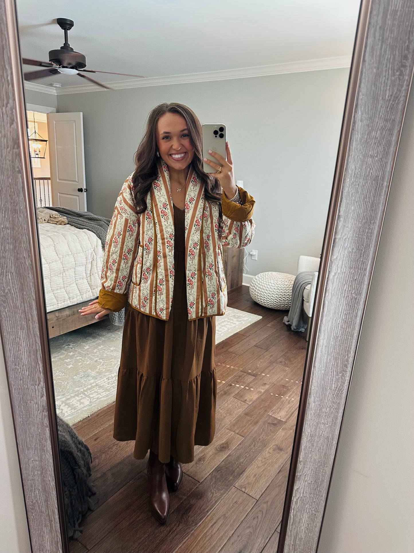 The Lenny Floral Coquette Quilted Open Jacket