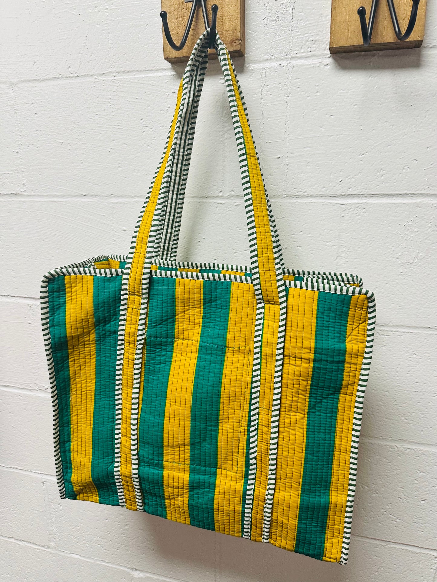 The Green + Orange Striped Quilted Tote Bag
