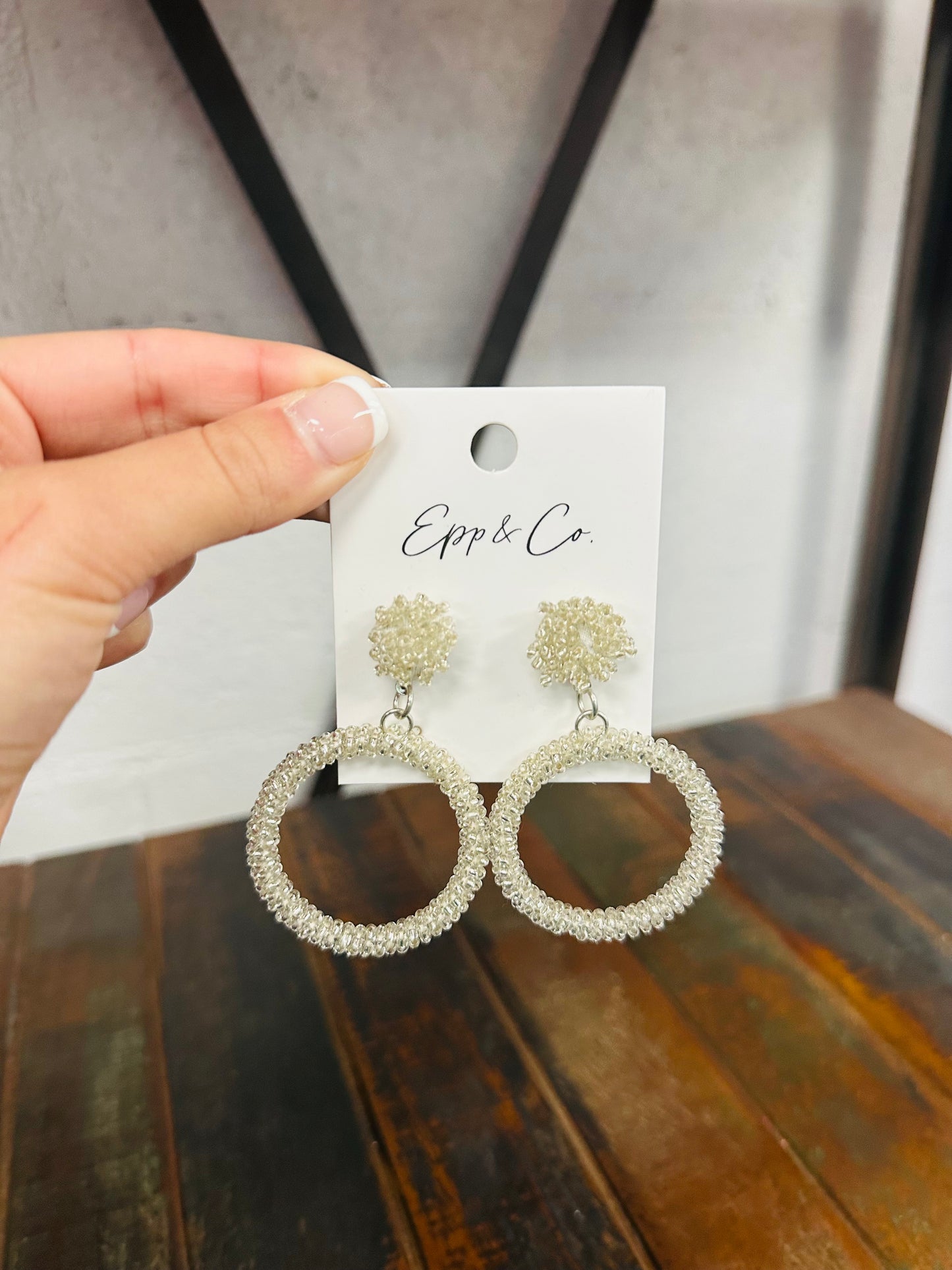 Silver Beaded Circle Drop Earring
