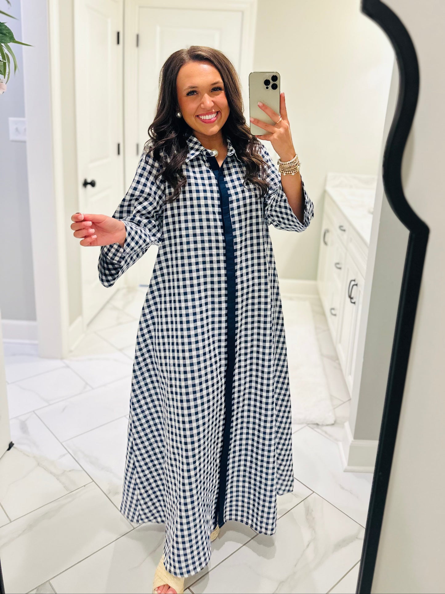 The Hattie Navy Gingham Midi Dress