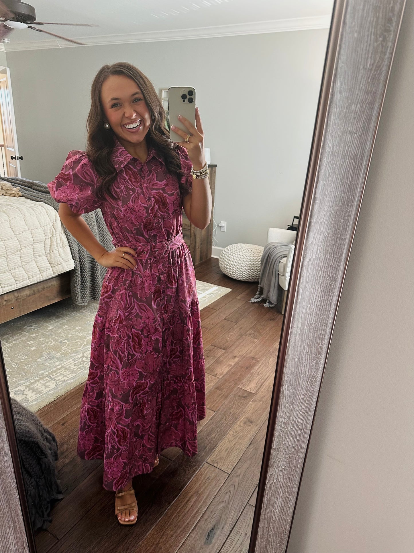 The Danyale Rosy Brown Floral Midi Dress