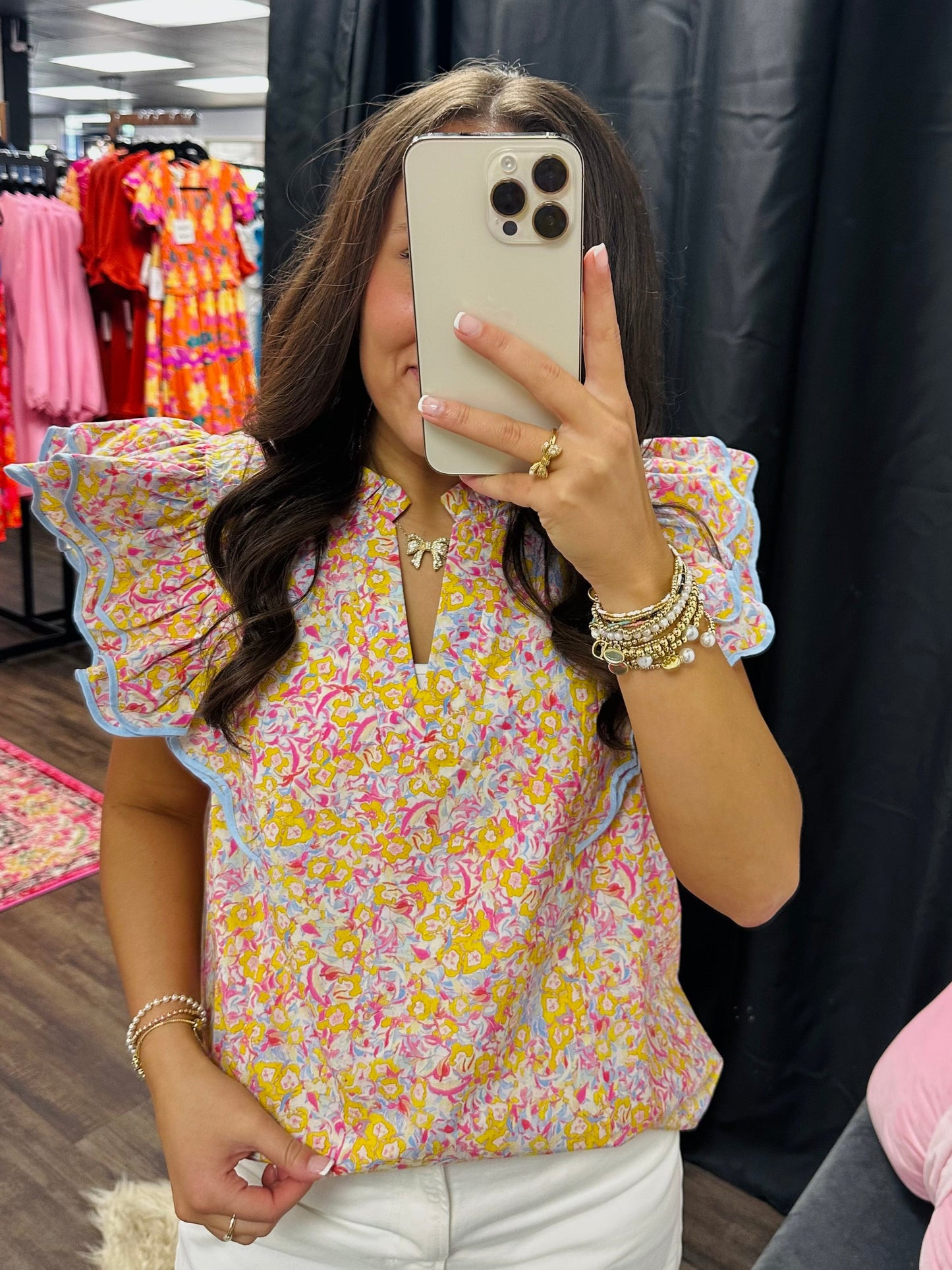 The Carolina Yellow Floral Ruffle Top