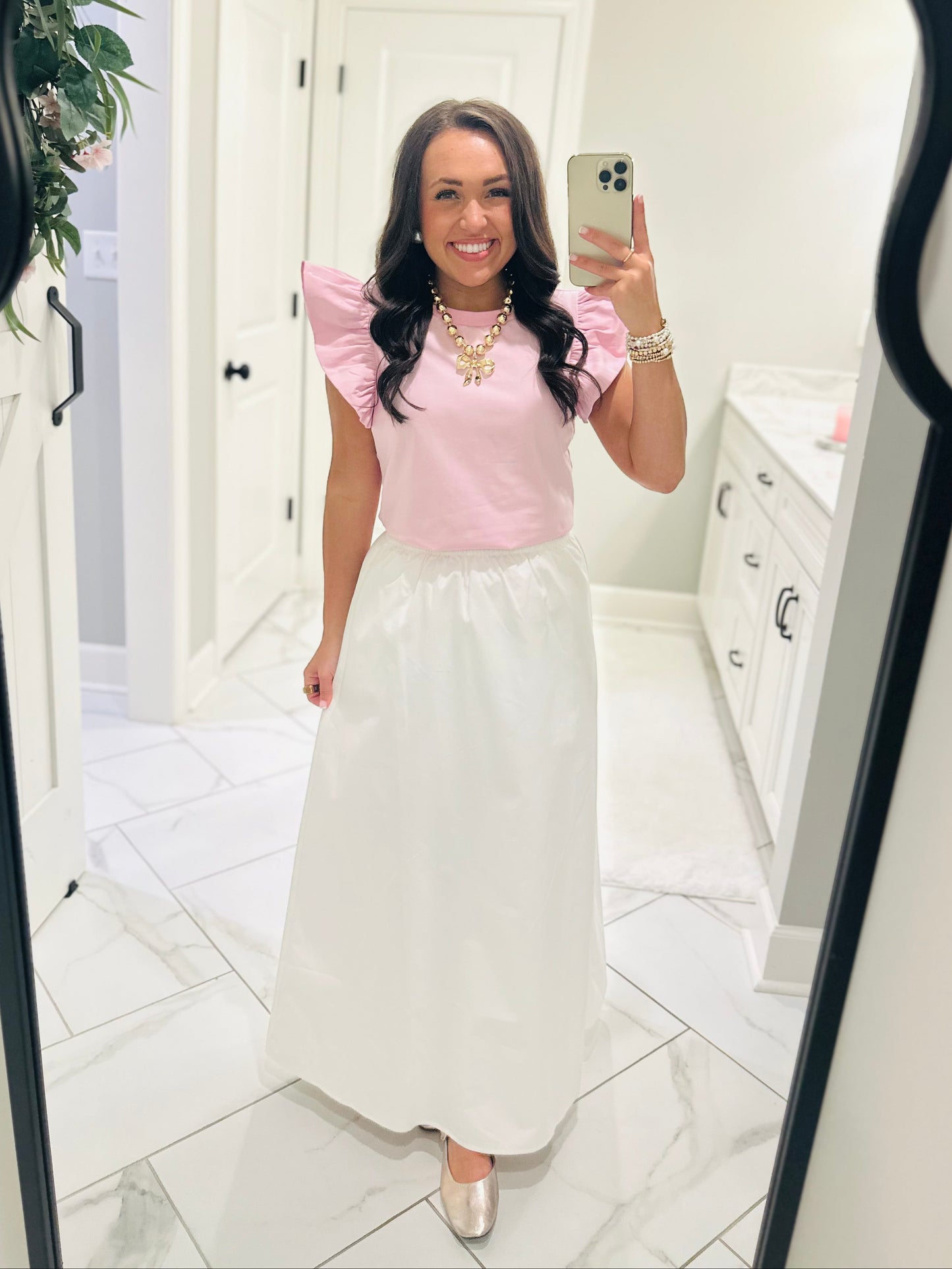 The Eva White Cotton Midi Skirt