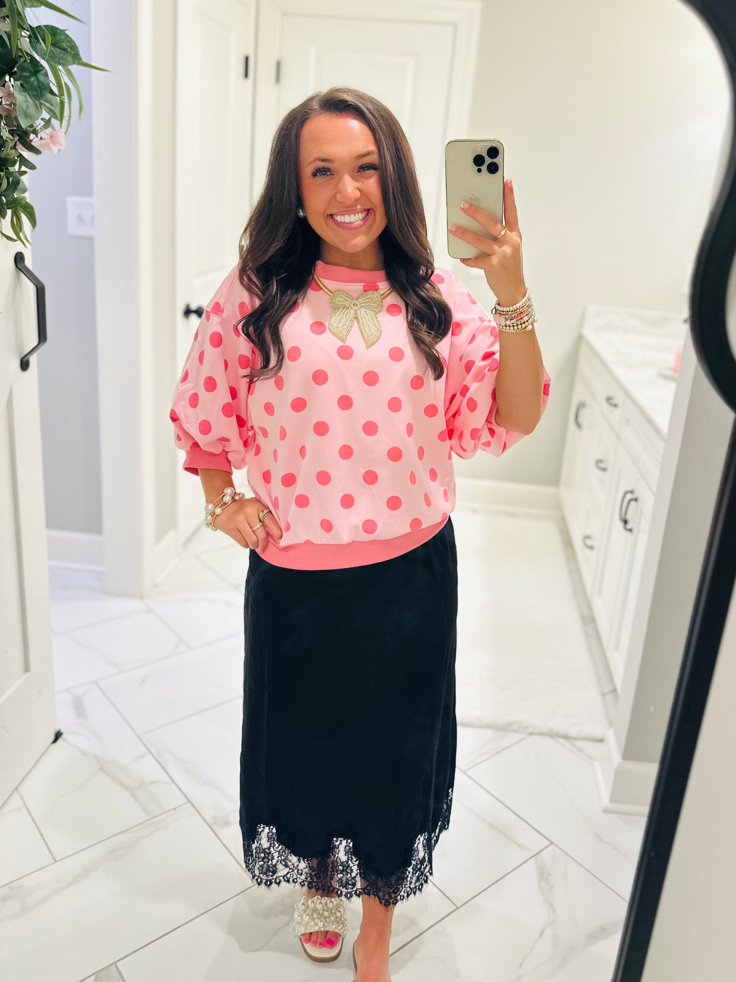 The Ainsley Pink Polka Dot Top