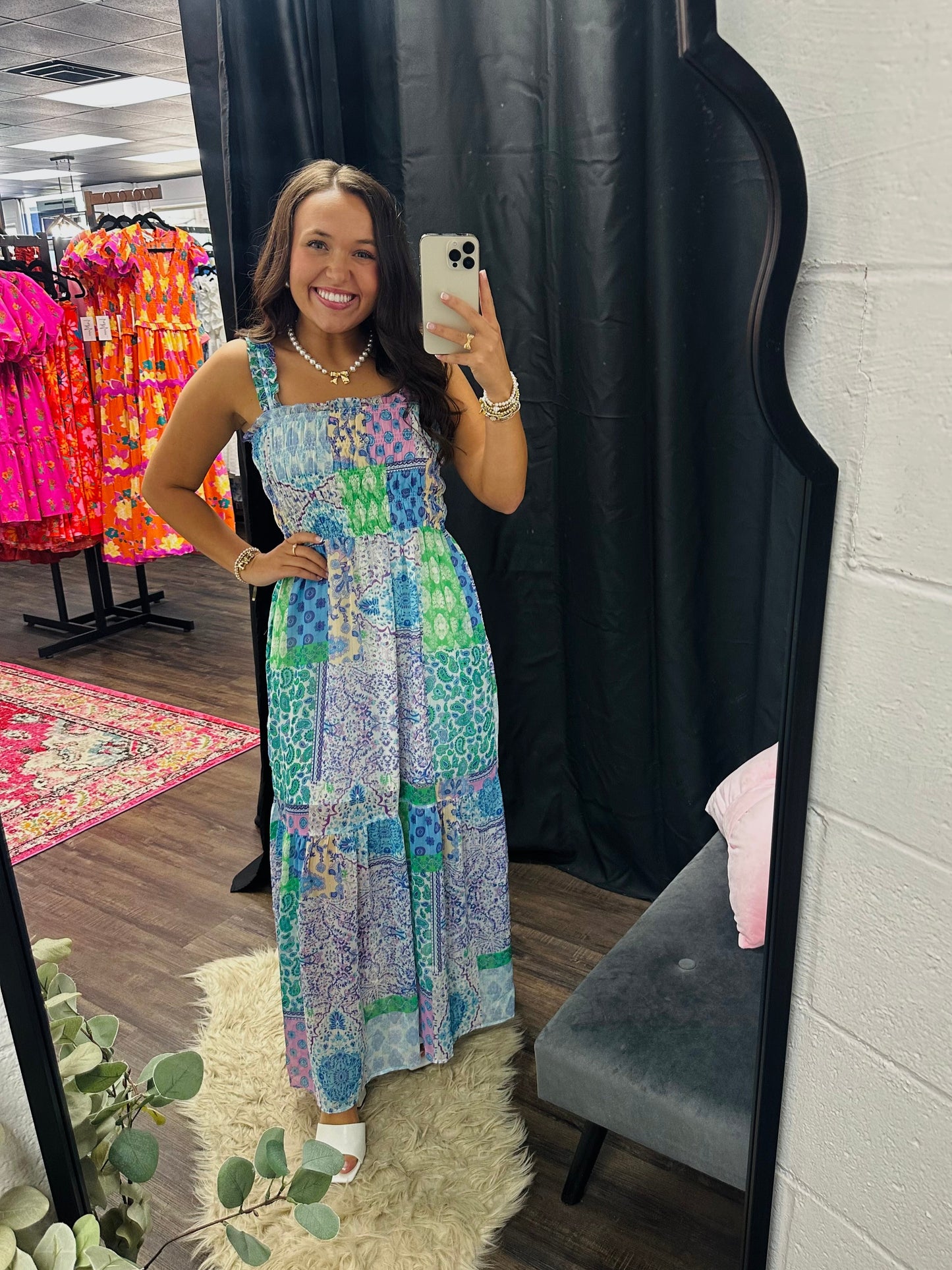 The Lacey Blue Patchwork Maxi Dress