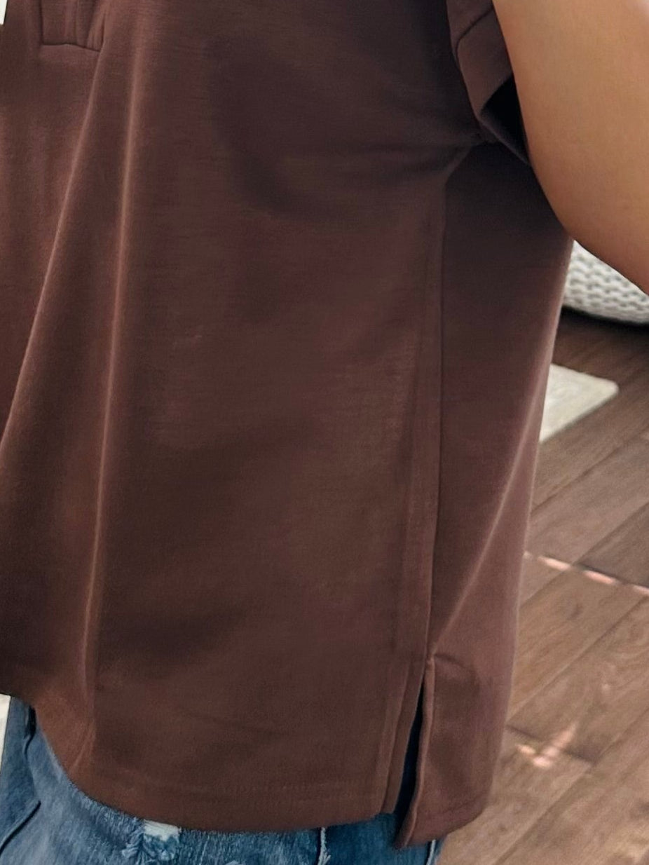 The Tatum Coffee V-Neck Top