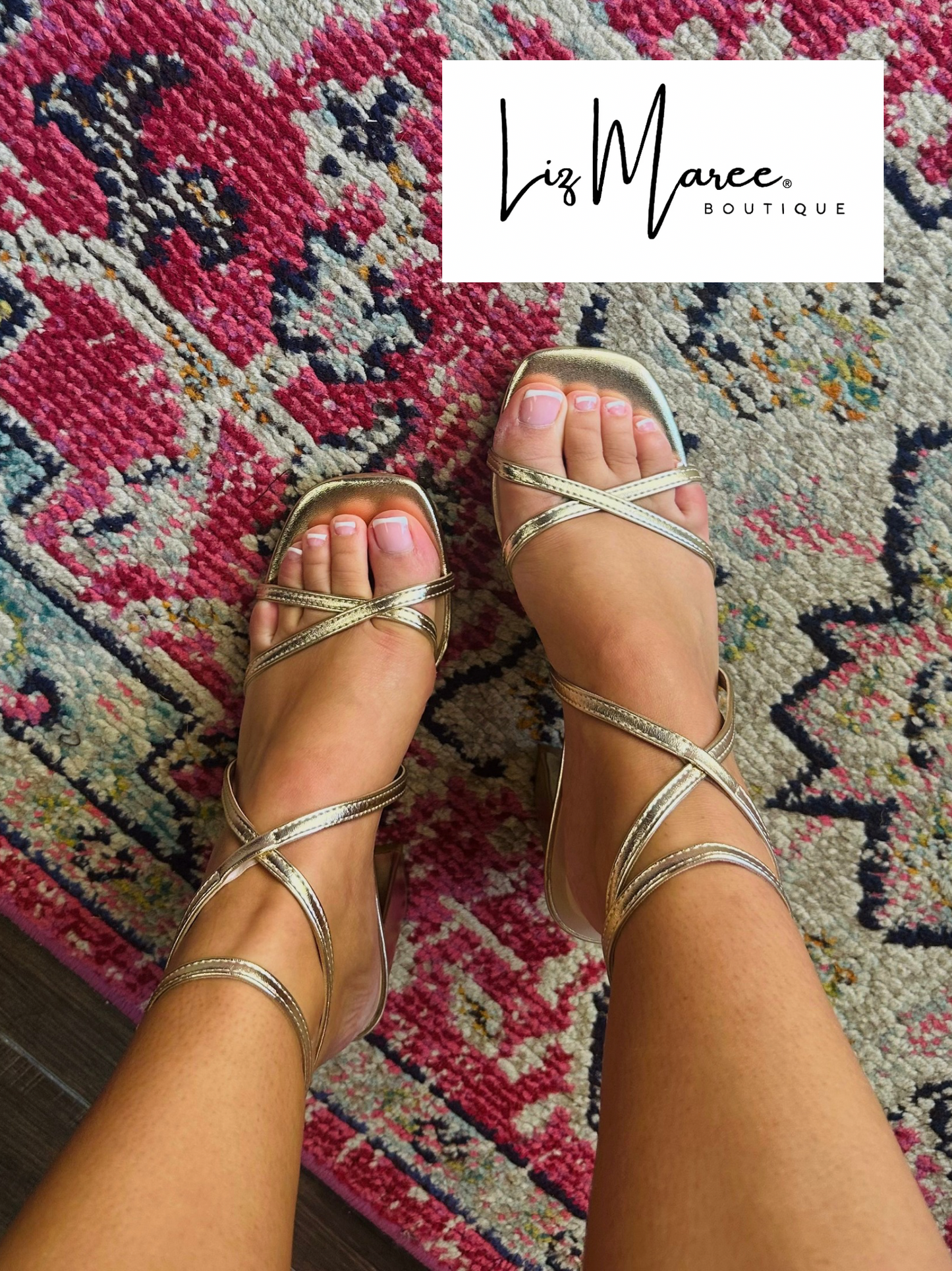 The Sansana Gold Square Toe Block Heel