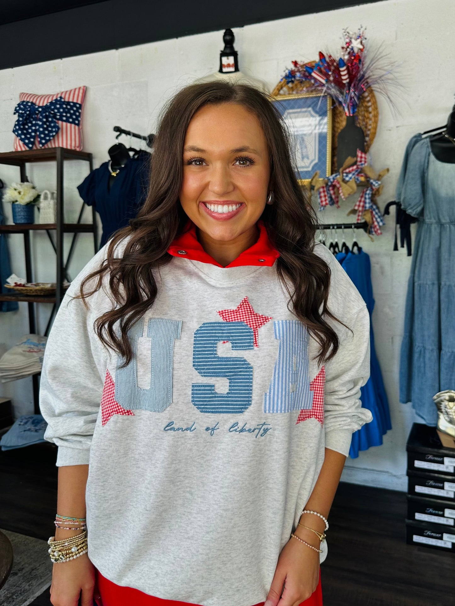 USA Patchwork Oversized Crewneck