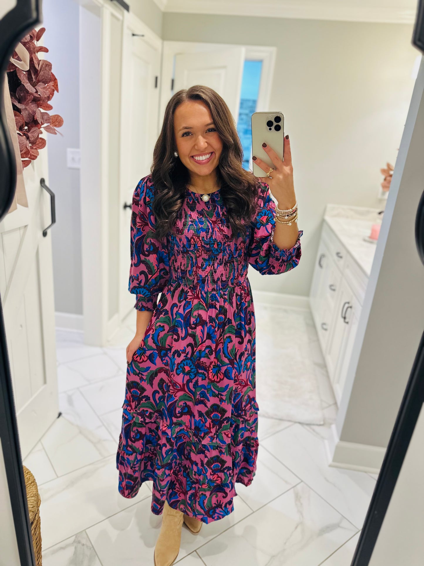 The Val Mauve Floral Smocked Maxi Dress