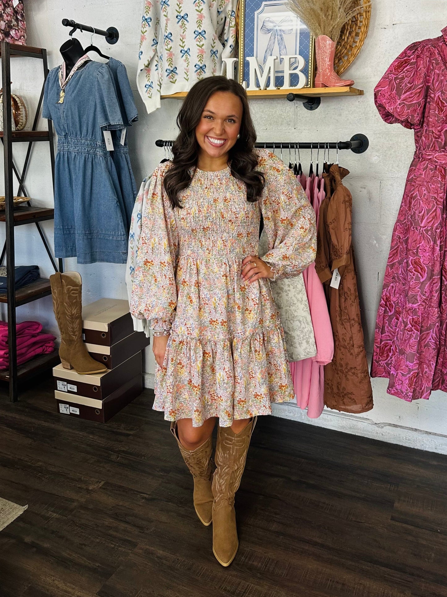 The Faye Autumn Garden Floral Long Sleeve Dress