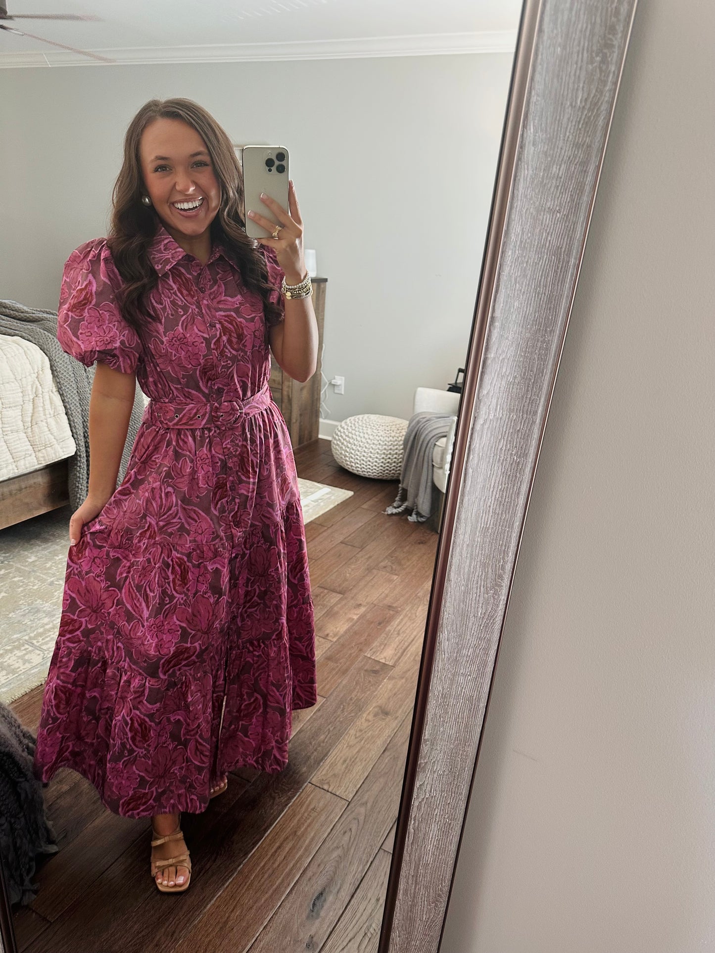 The Danyale Rosy Brown Floral Midi Dress