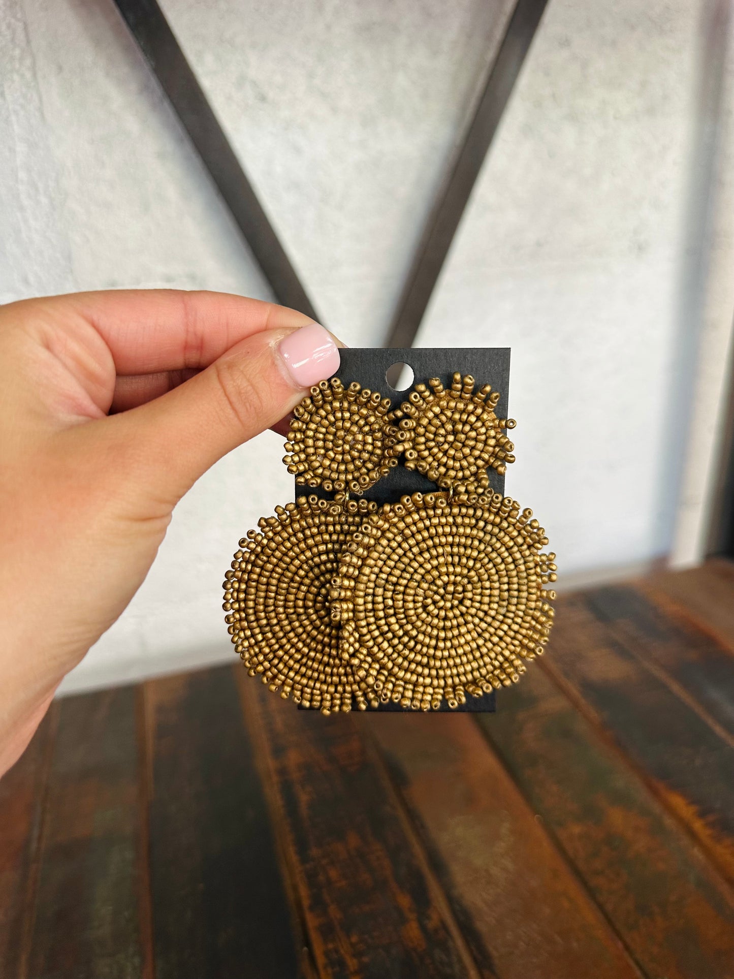 Matte Gold Beaded Disc Earring