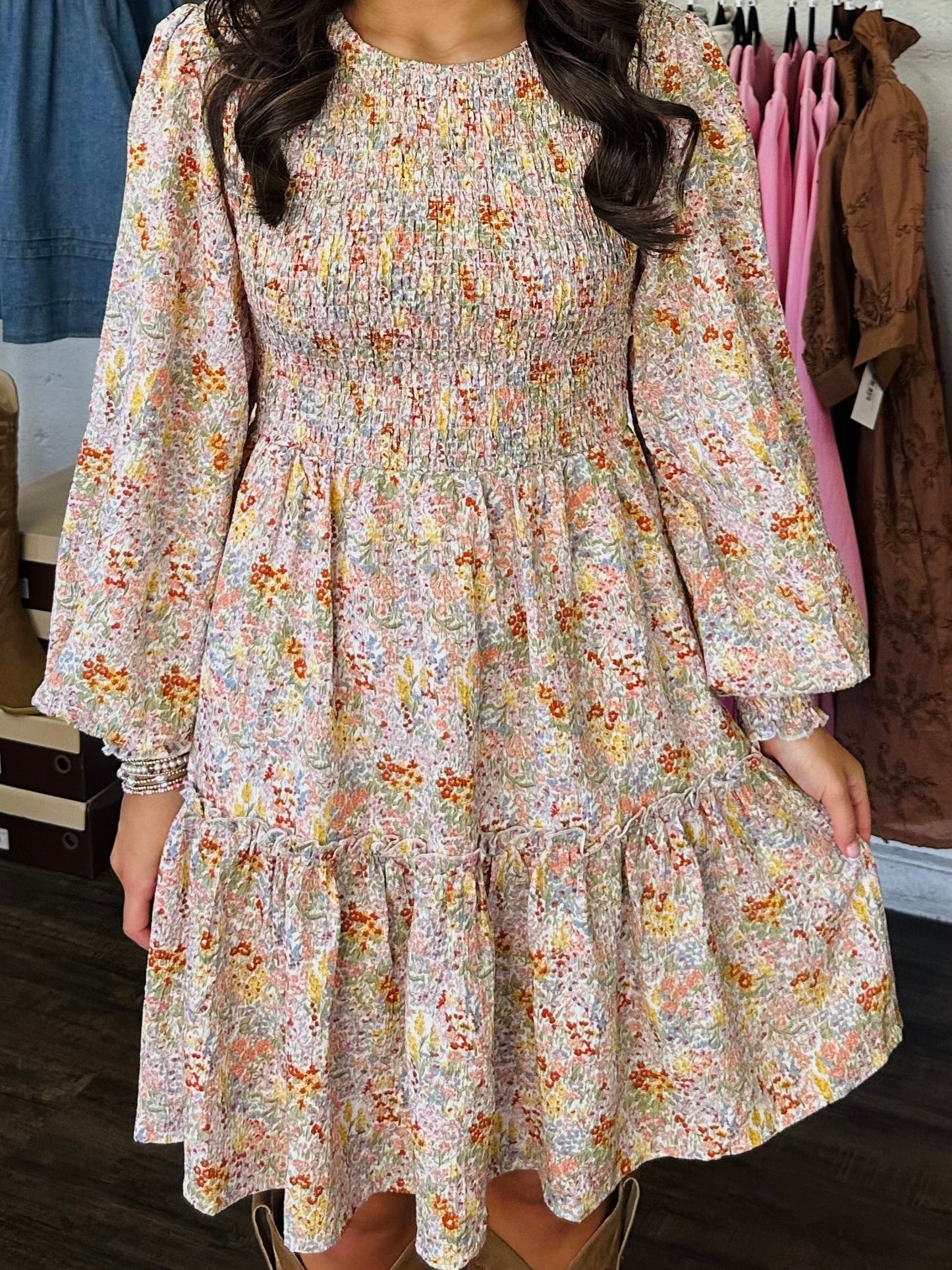 The Faye Autumn Garden Floral Long Sleeve Dress
