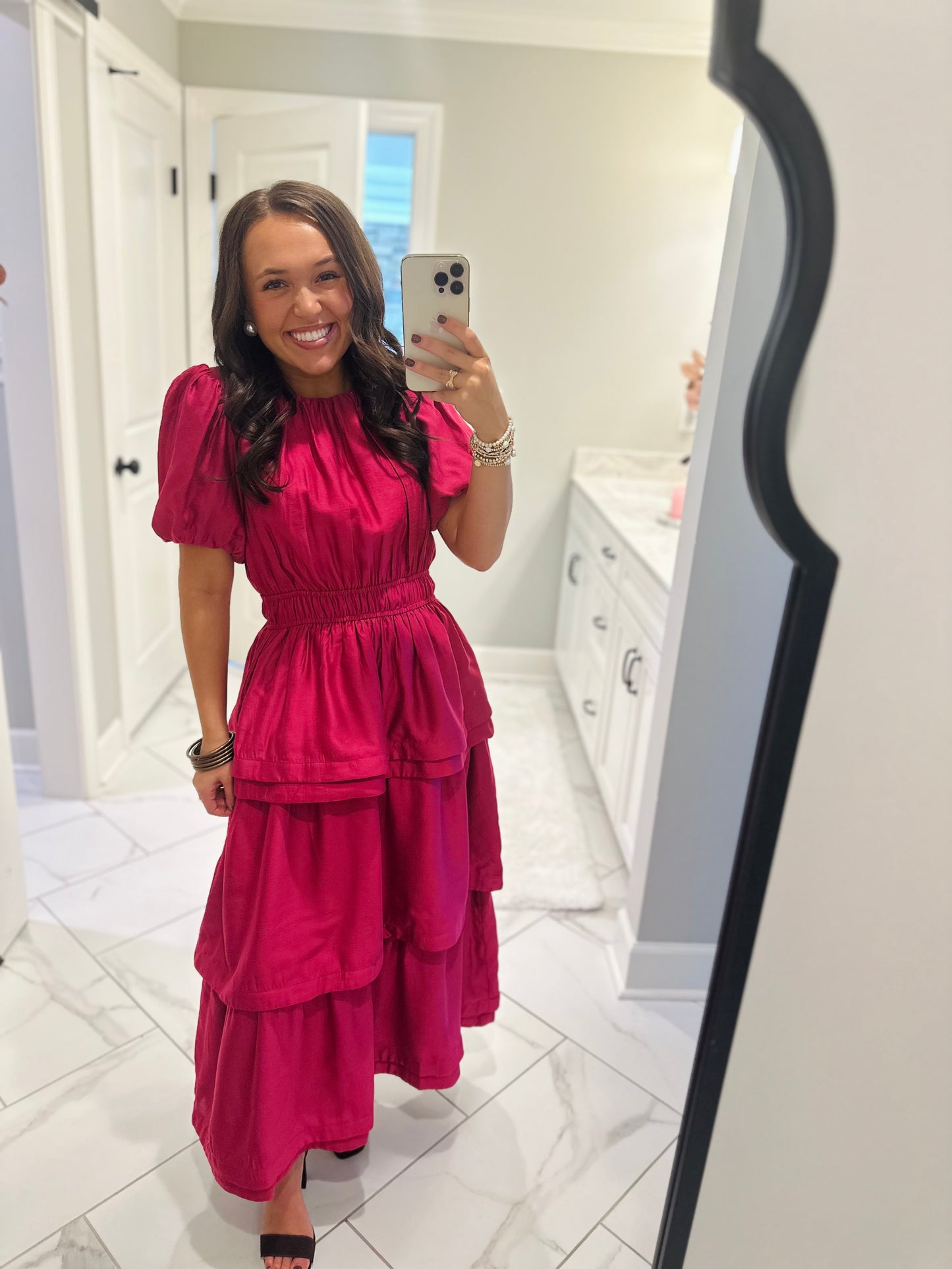 The Sophia Magenta Pink Ruffle Tiered Maxi Dress