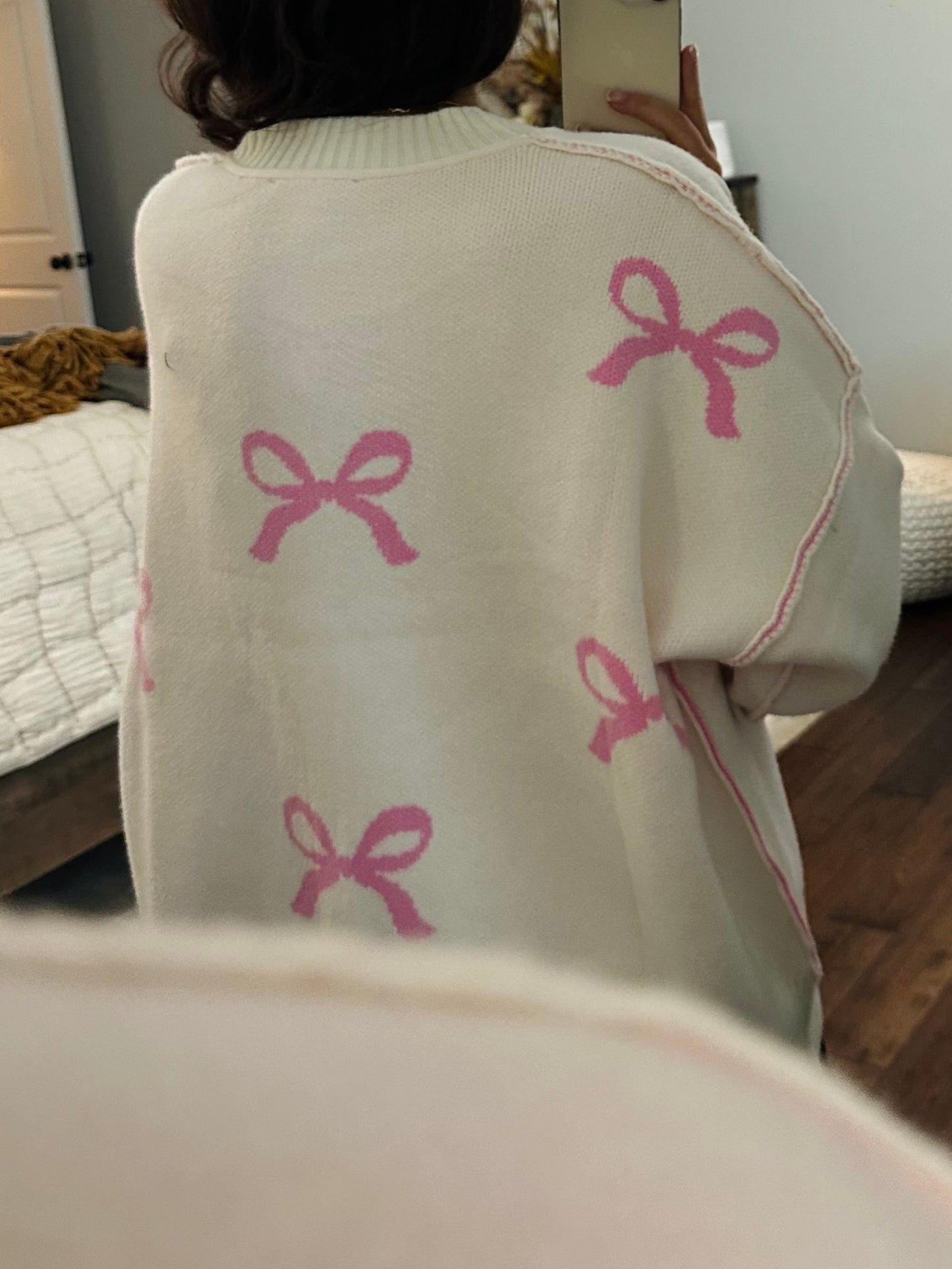 The Grace Pink + Cream Bow Sweater