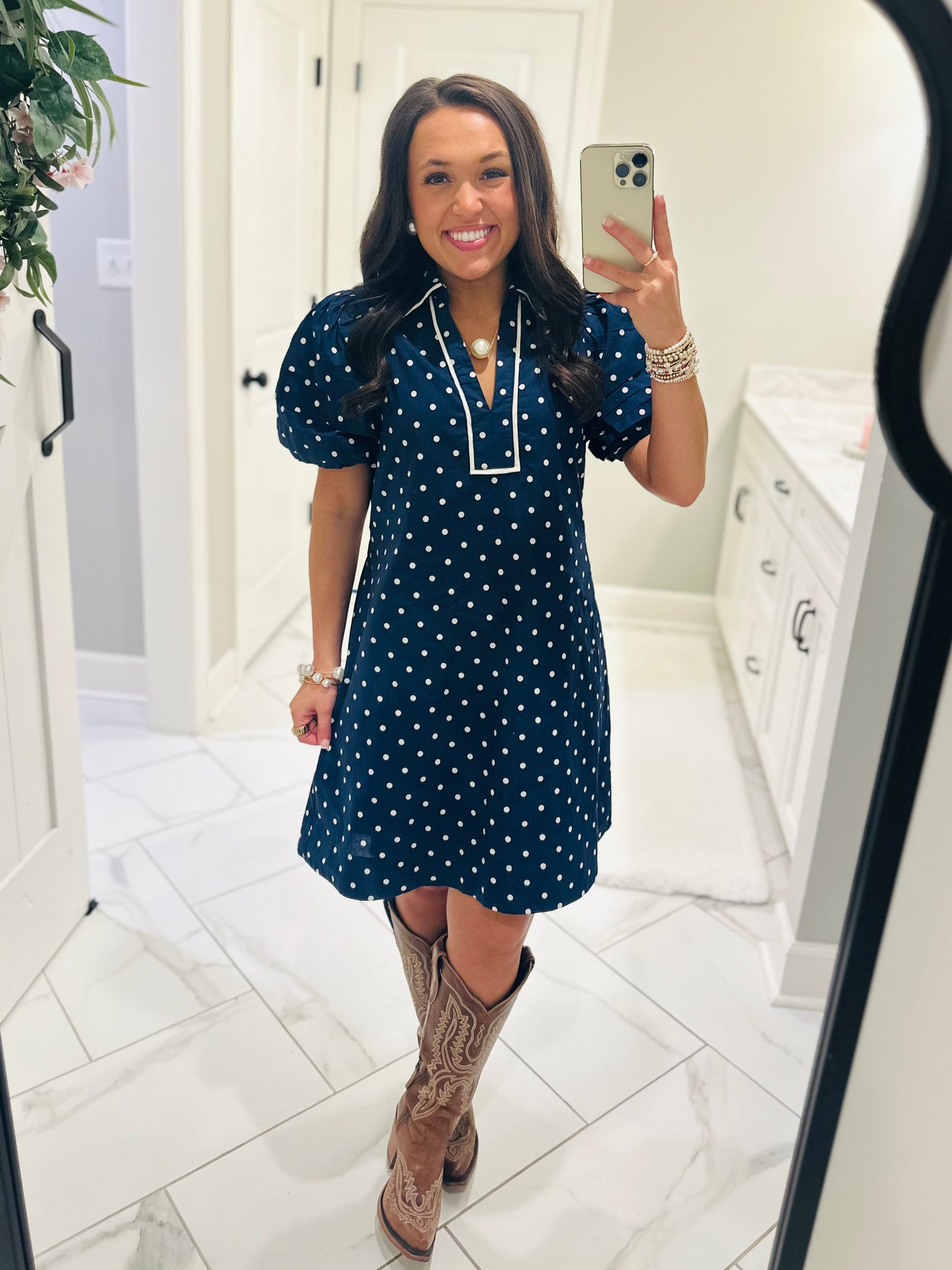 The Kadyn Navy Polka Dot Dress