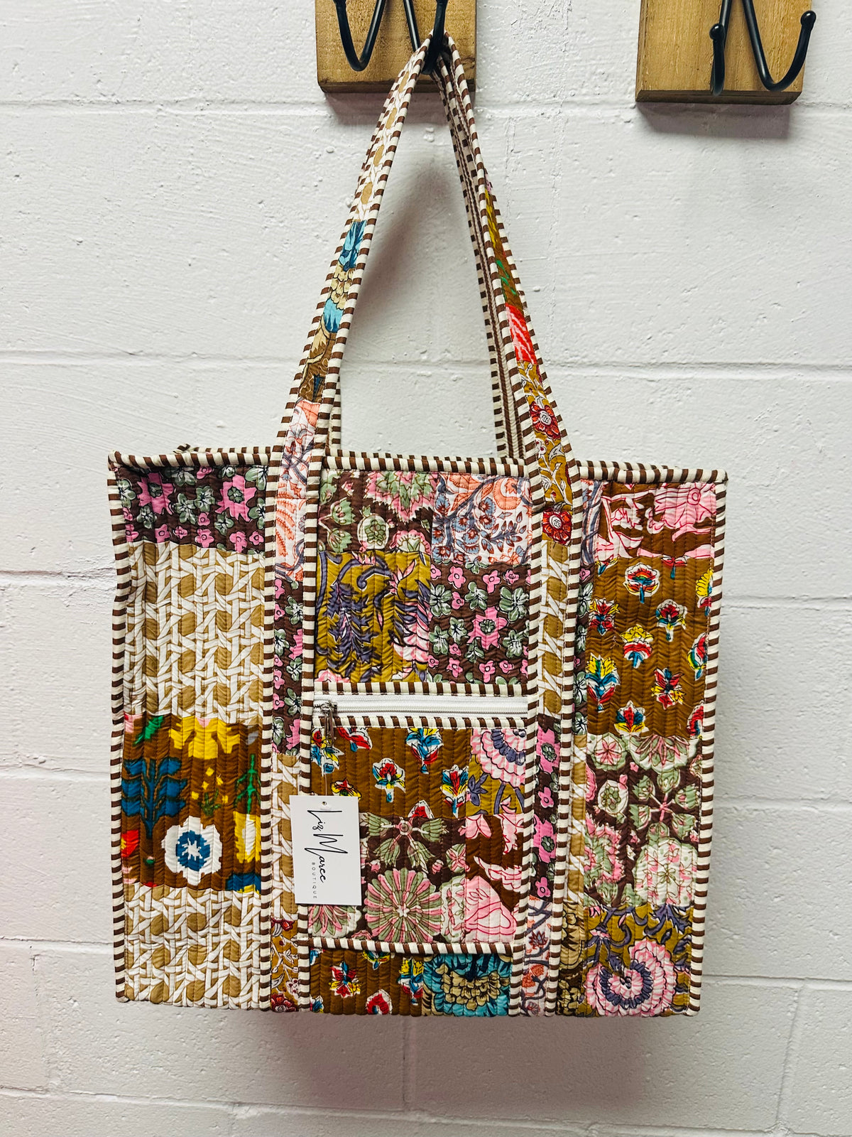 The Brown Multicolor Patchwork Quilted Tote Bag