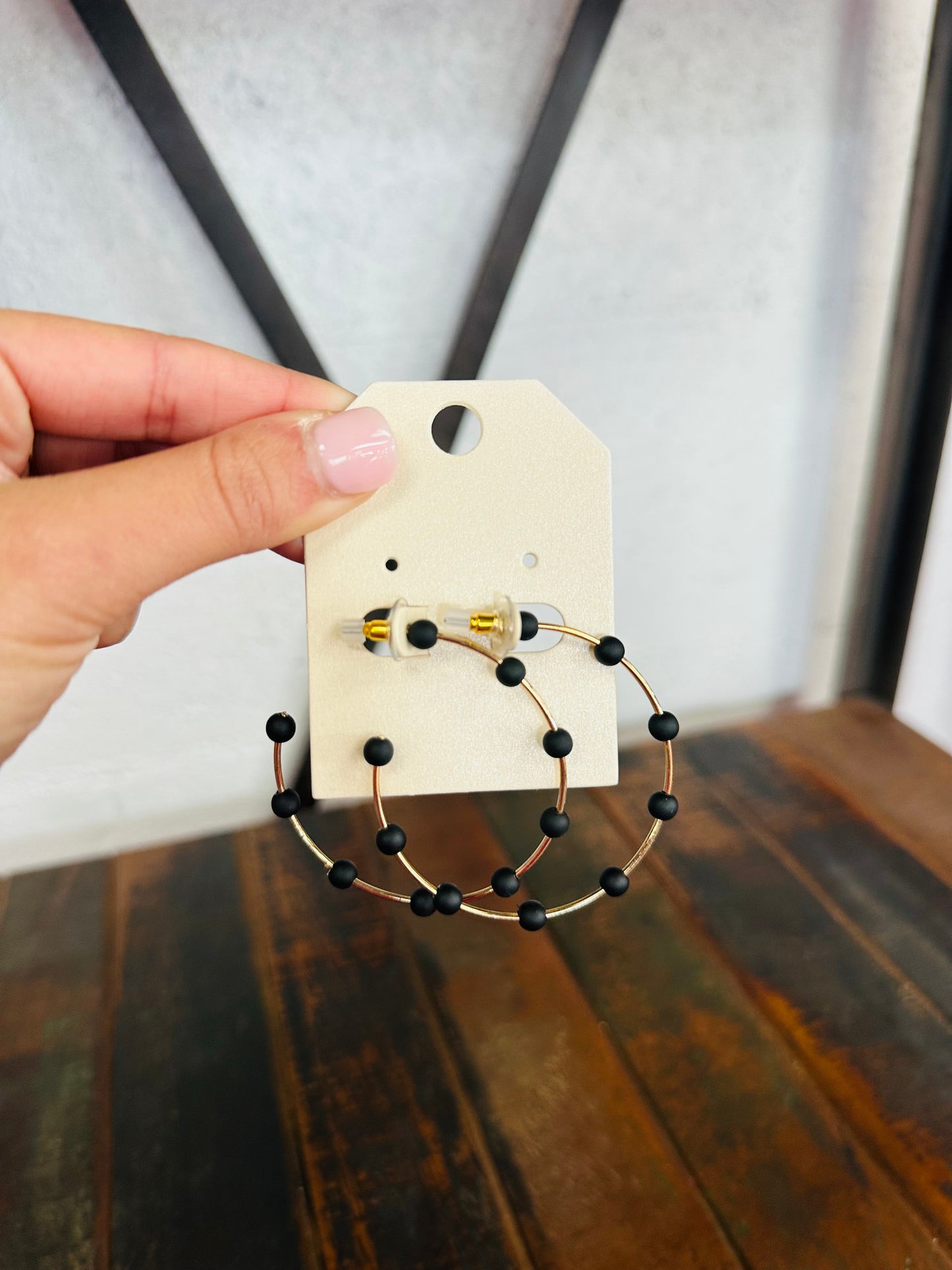 Black & Gold Beaded Hoop Earring