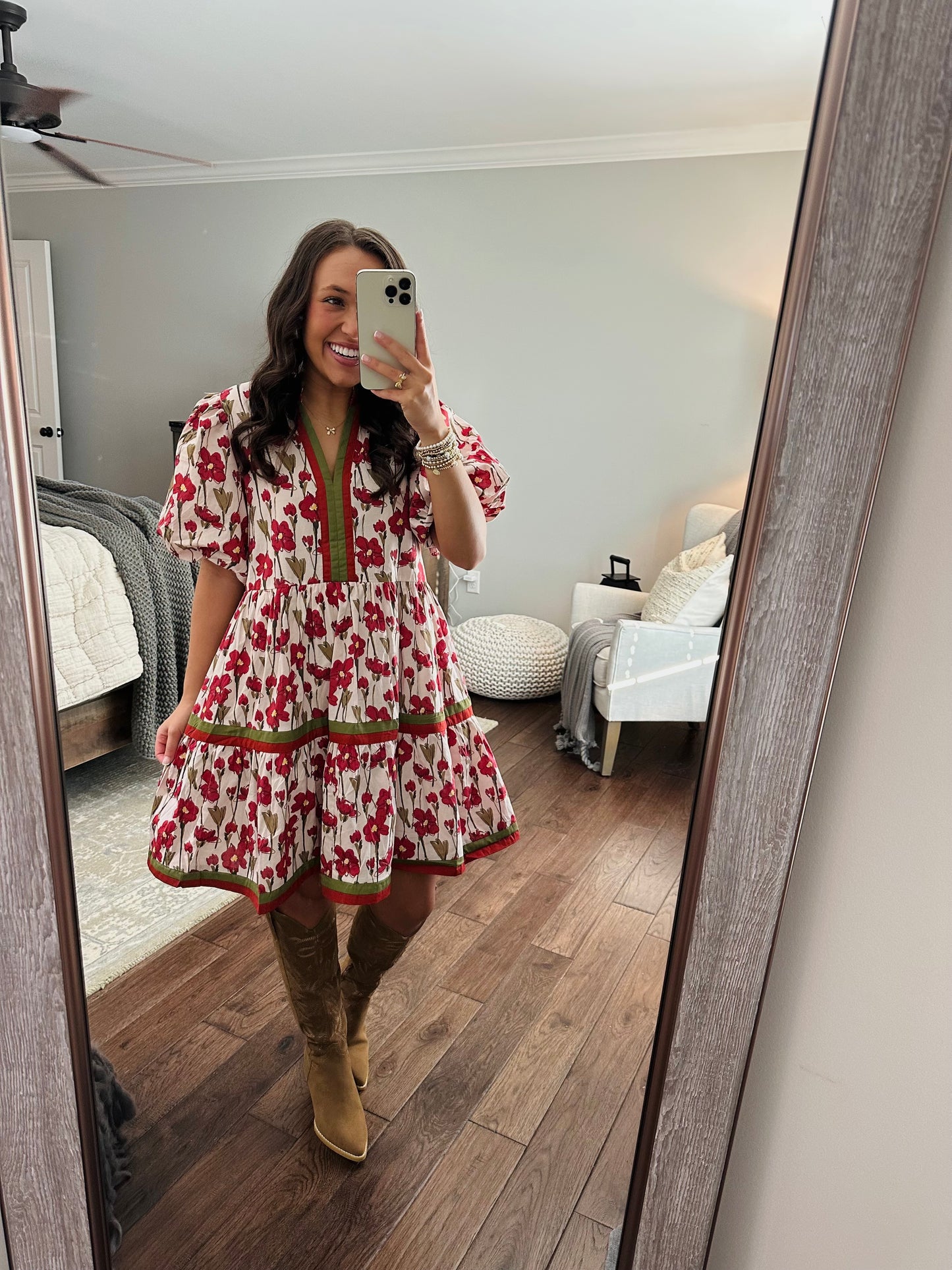 The Poppy Floral and Olive Green Rust Dress