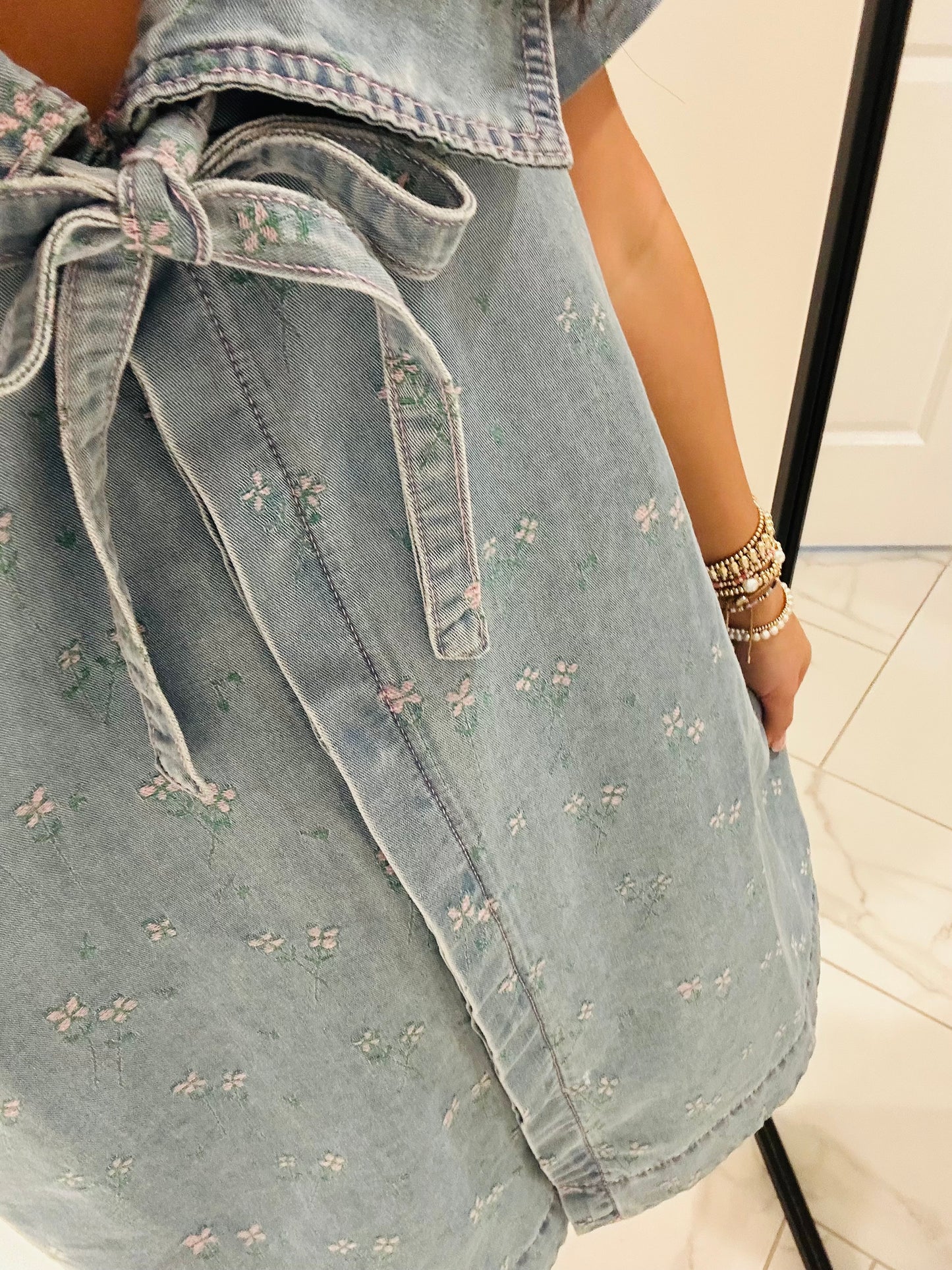 The Noa Collared Floral Denim Dress