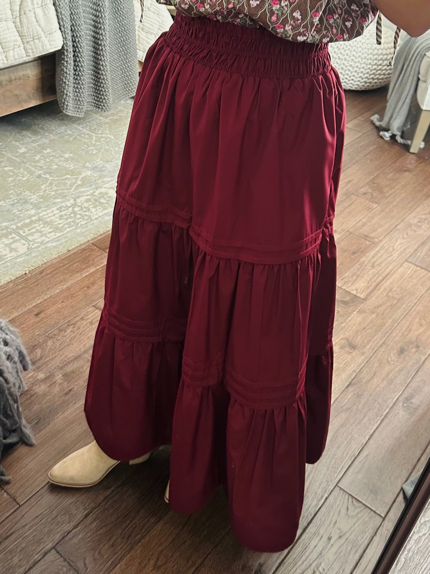 The Ruth Burgundy Maxi Skirt