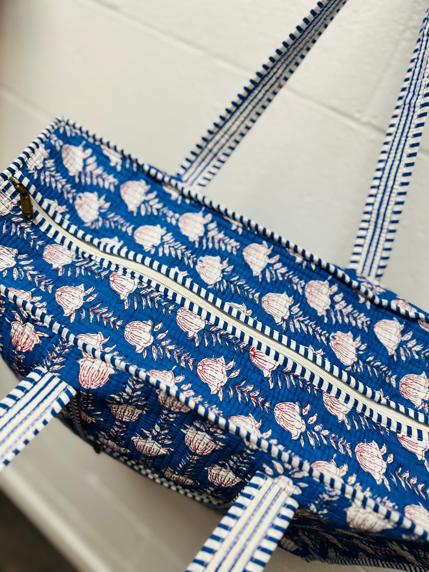 The Royal Blue & White Floral Quilted Tote Bag