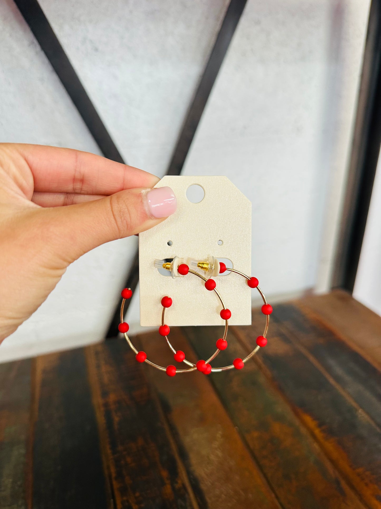 Red & Gold Beaded Hoop Earring